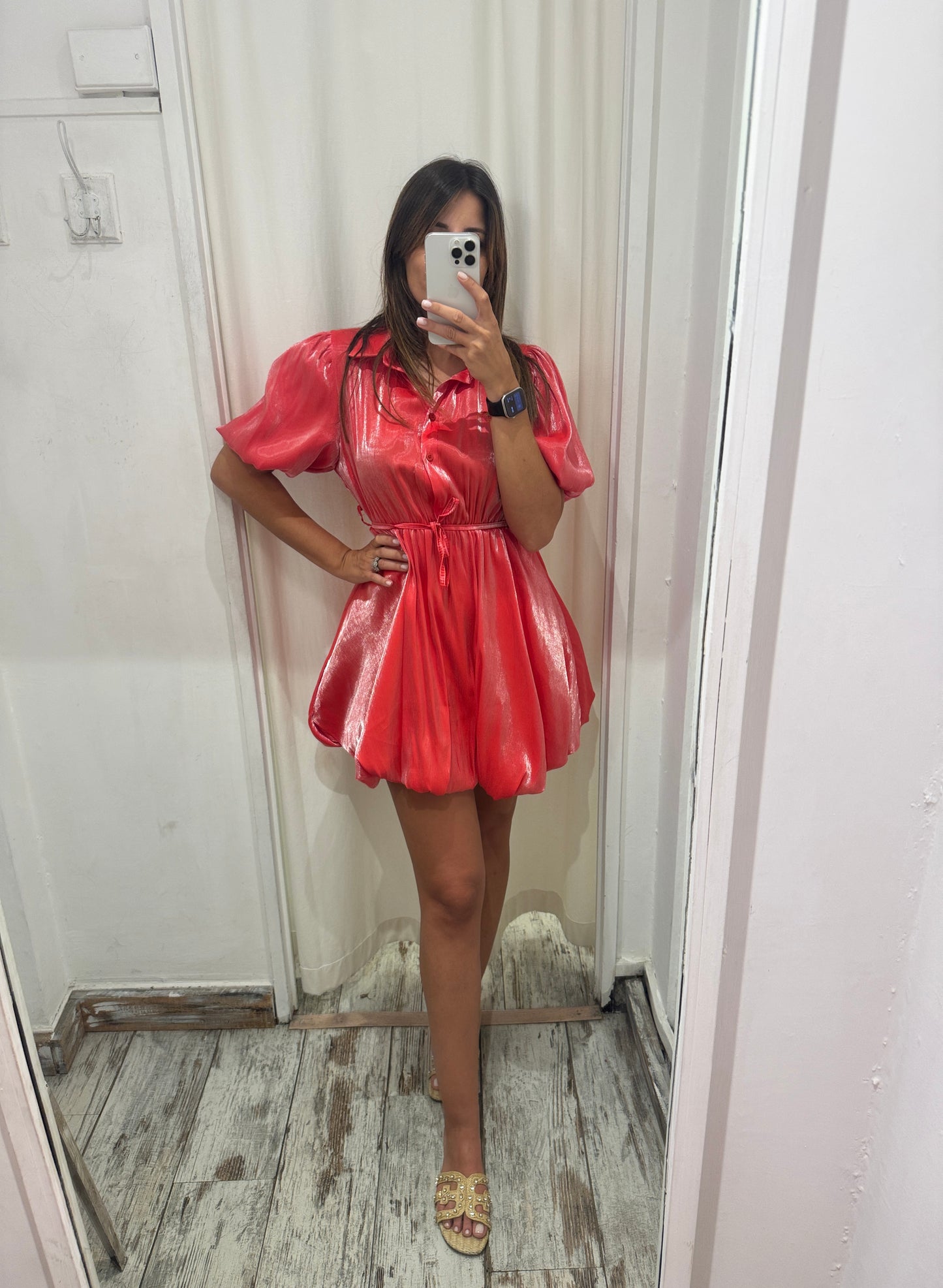 ABITO CHEMISIER ROSSO SATIN CORTO
