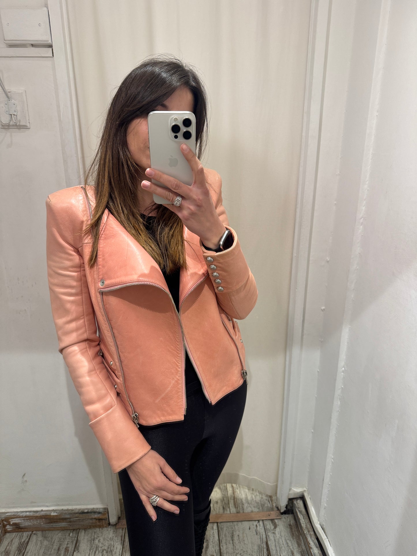 GIACCA PELLE BALMAIN ROSA