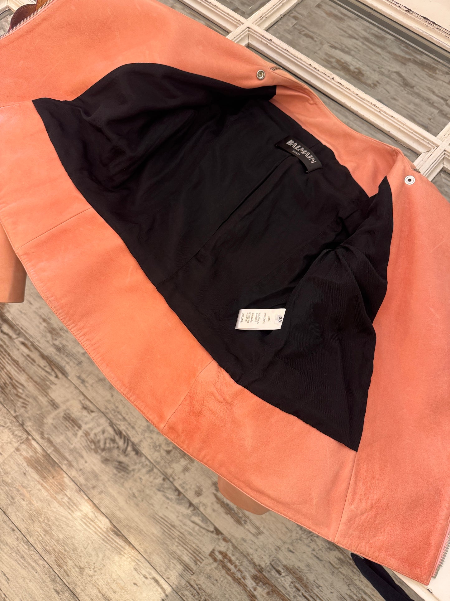 GIACCA PELLE BALMAIN ROSA