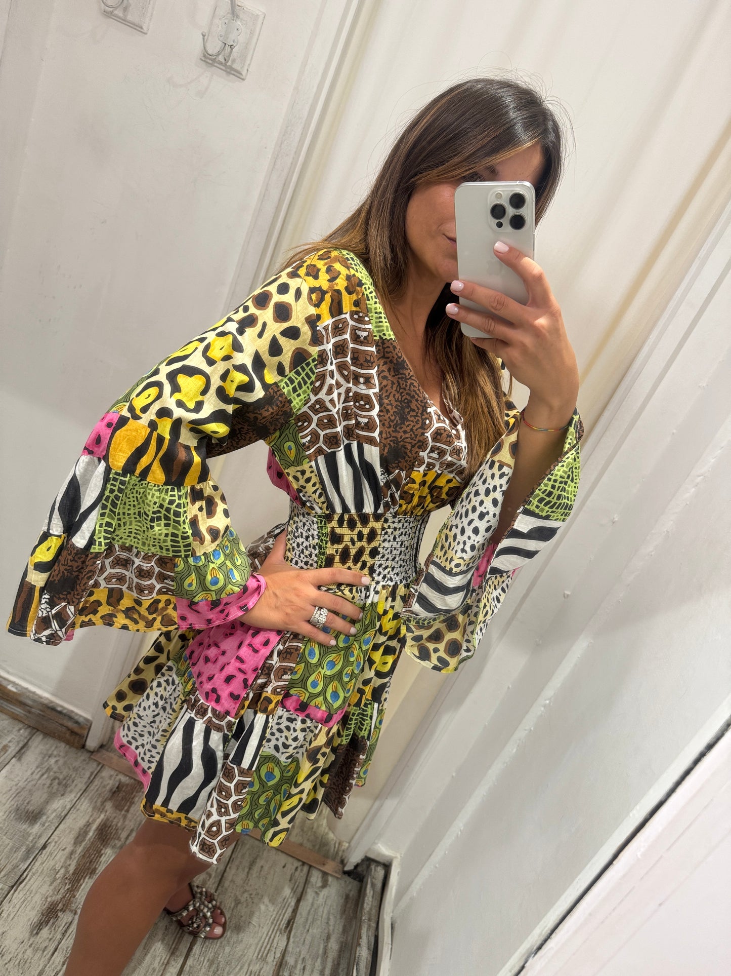 ABITO IN COTONE PATCHWORK ANIMALIER