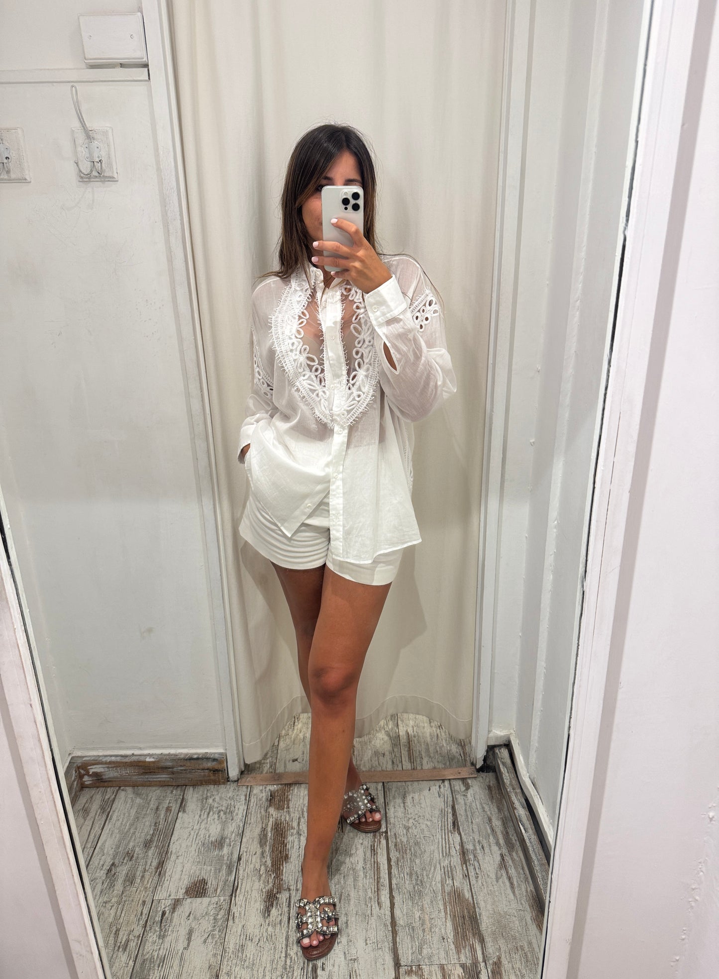 CAMICIA OVER ERMANNO SCERVINO BIANCO INSERTI PIZZO