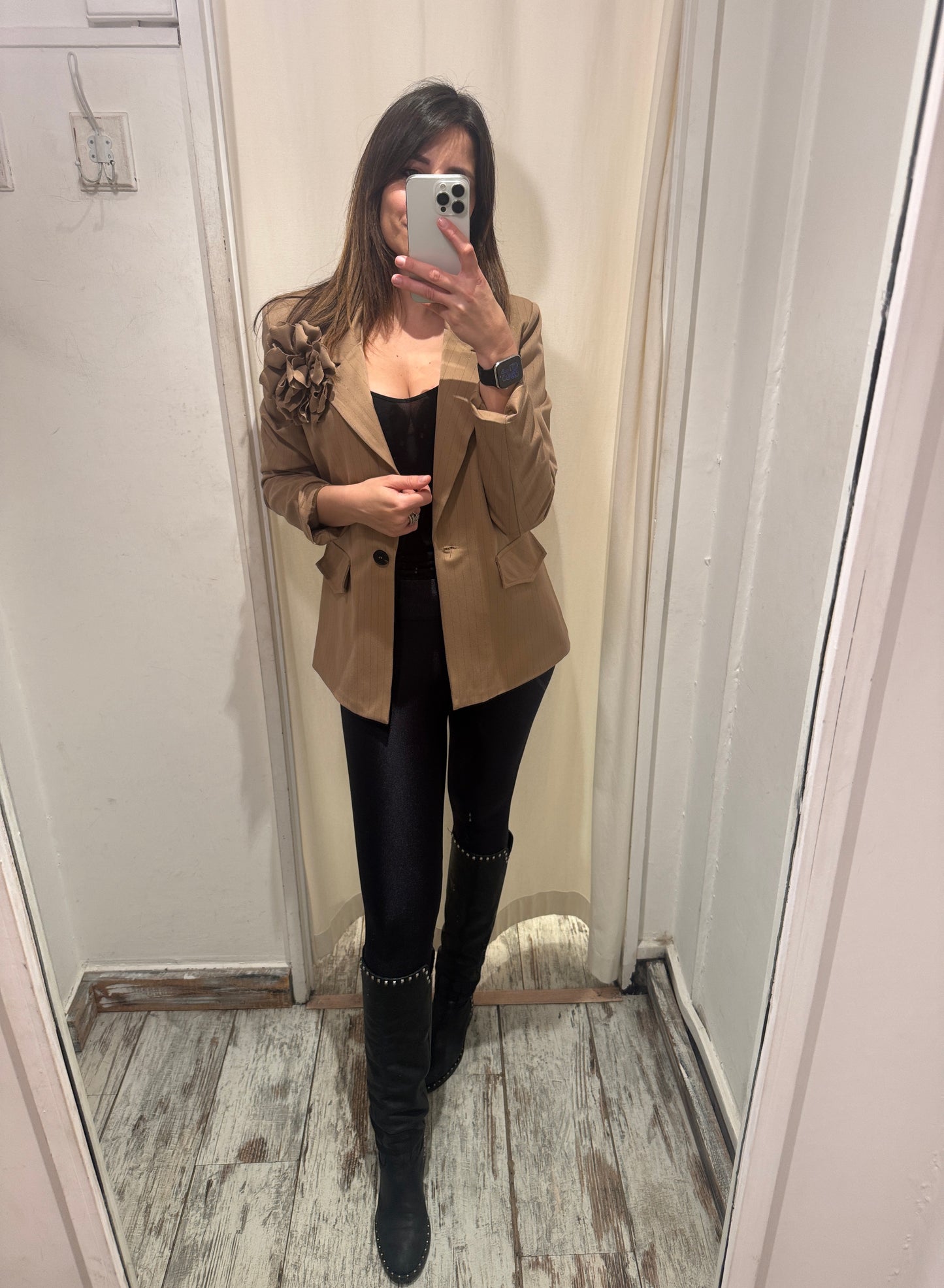 BLAZER OVER BISCOTTO GESSATO CON SPILLA