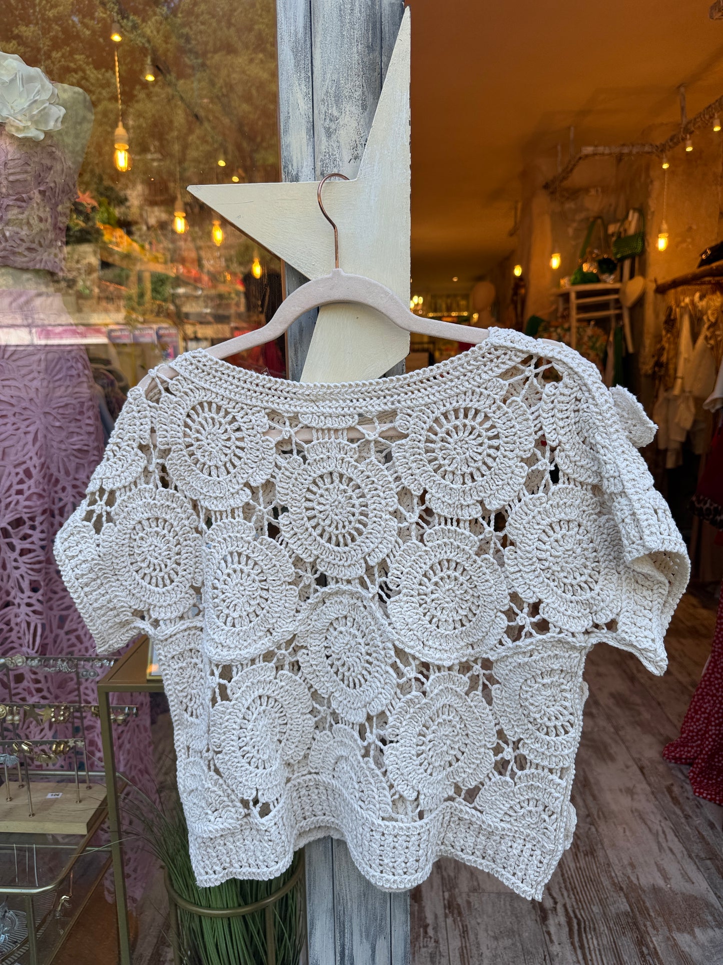 MAGLIA CROCHET SABBIA