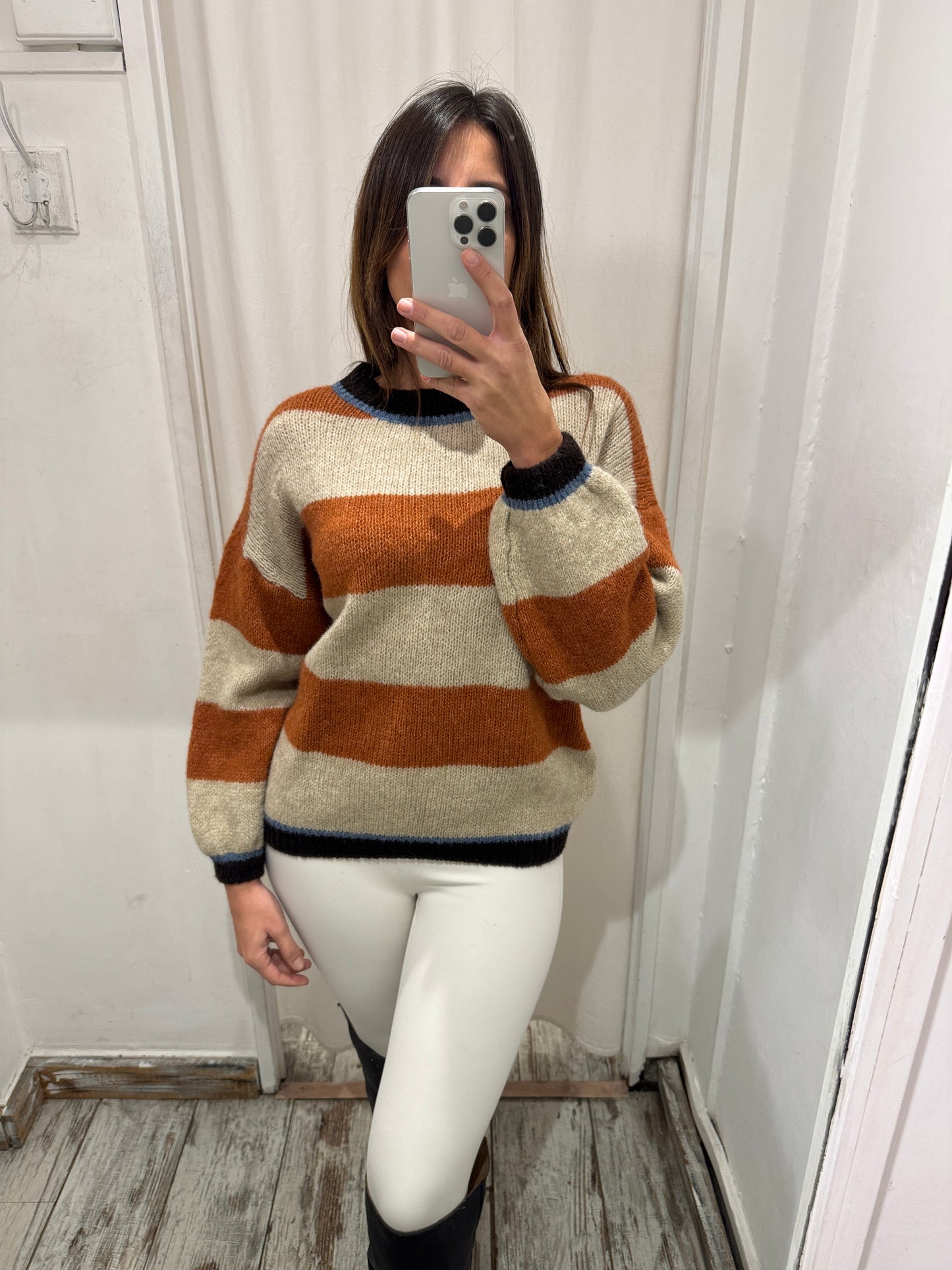 MAGLIA A RIGHE ARANCIO E BEIGE