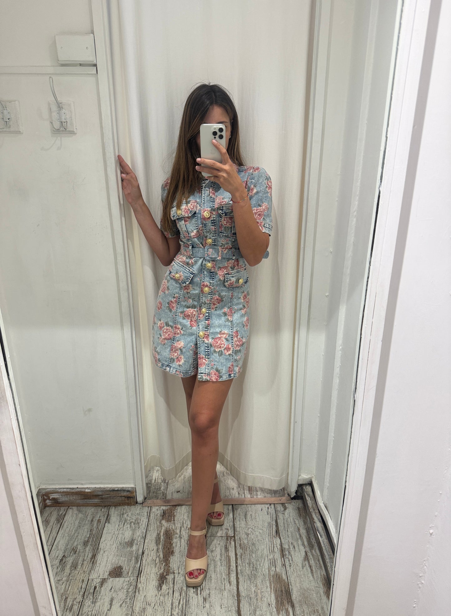 ABITO CHEMISIER DENIM CON ROSELLINE