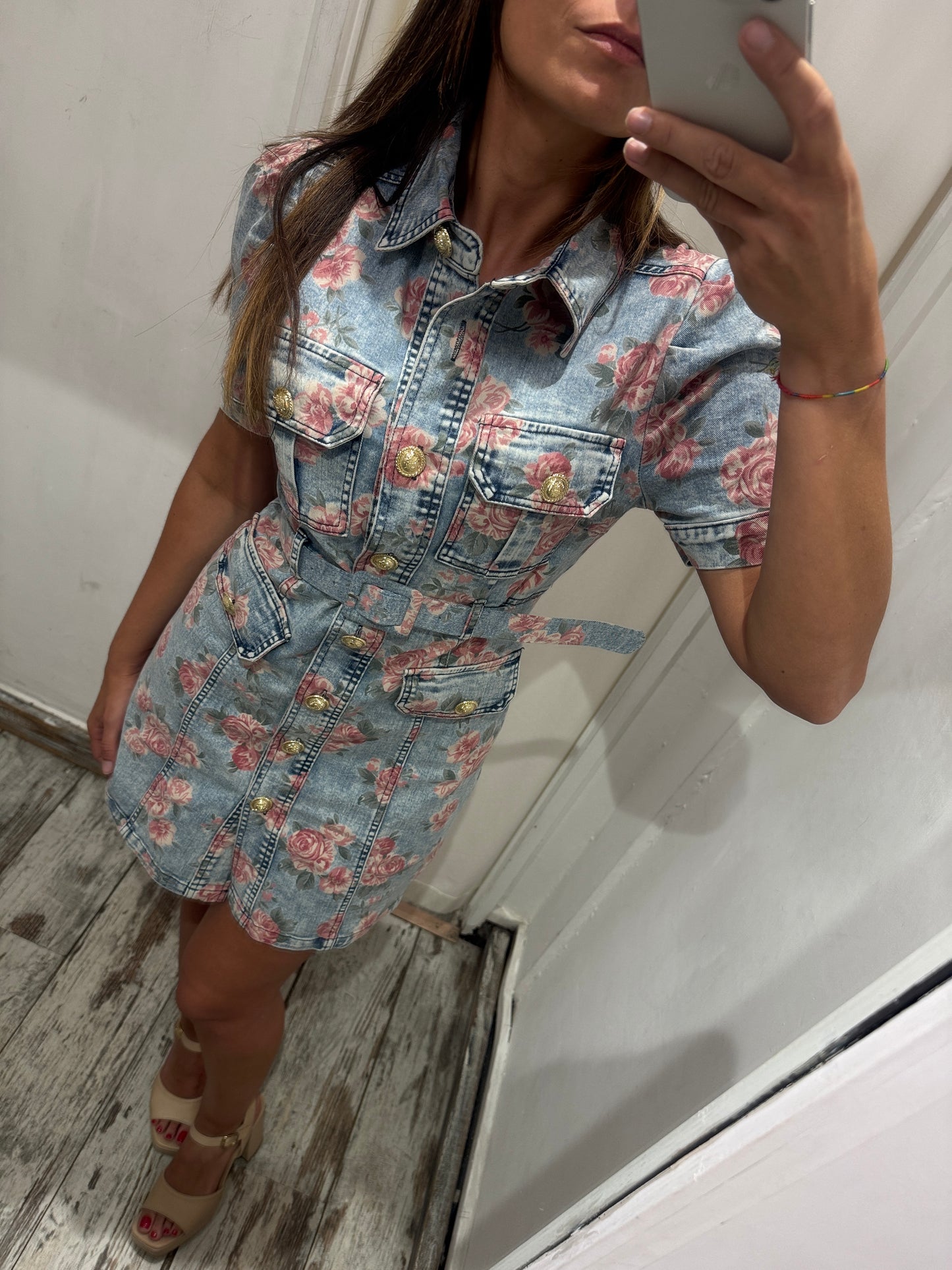 ABITO CHEMISIER DENIM CON ROSELLINE