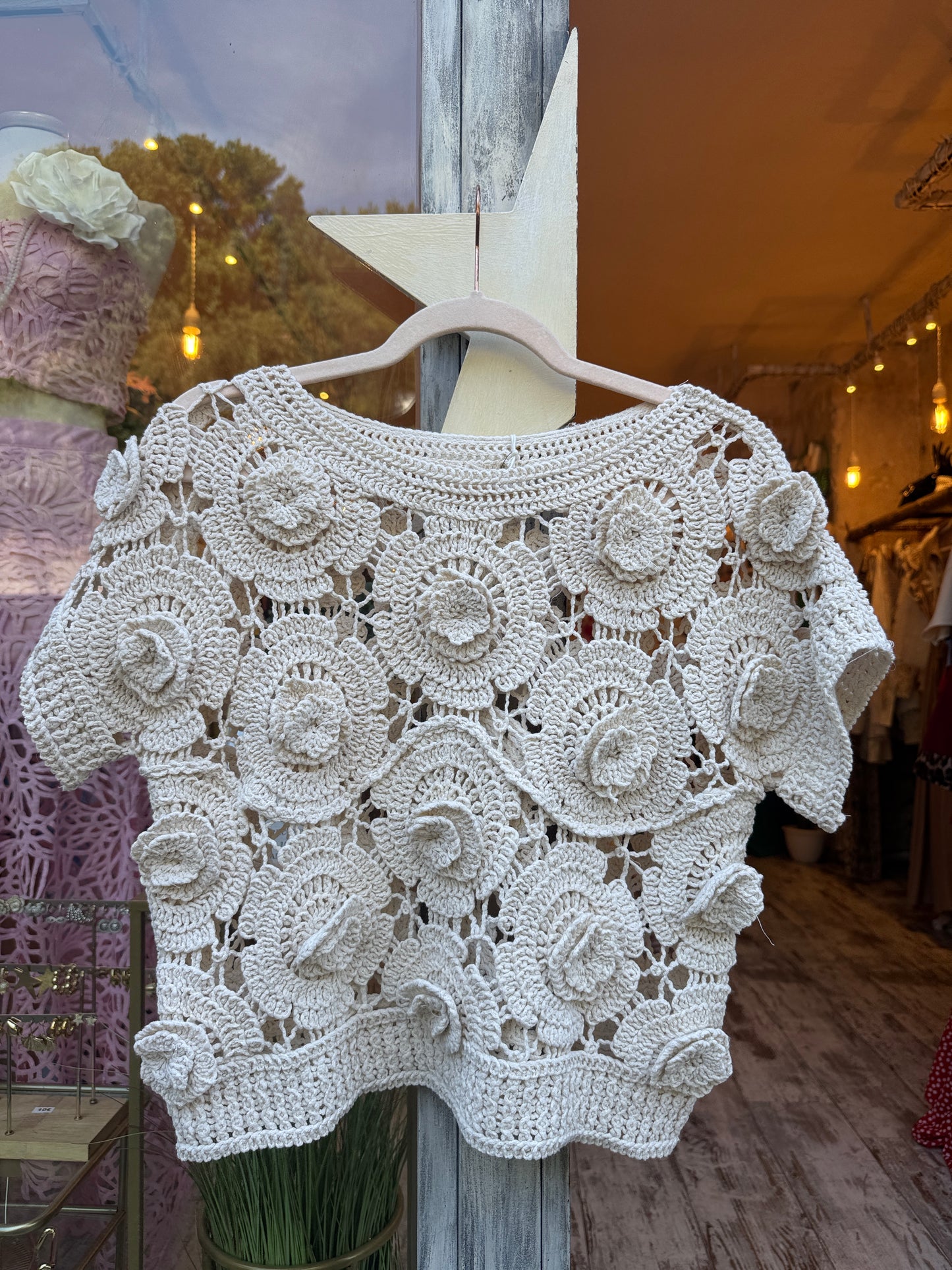 MAGLIA CROCHET SABBIA