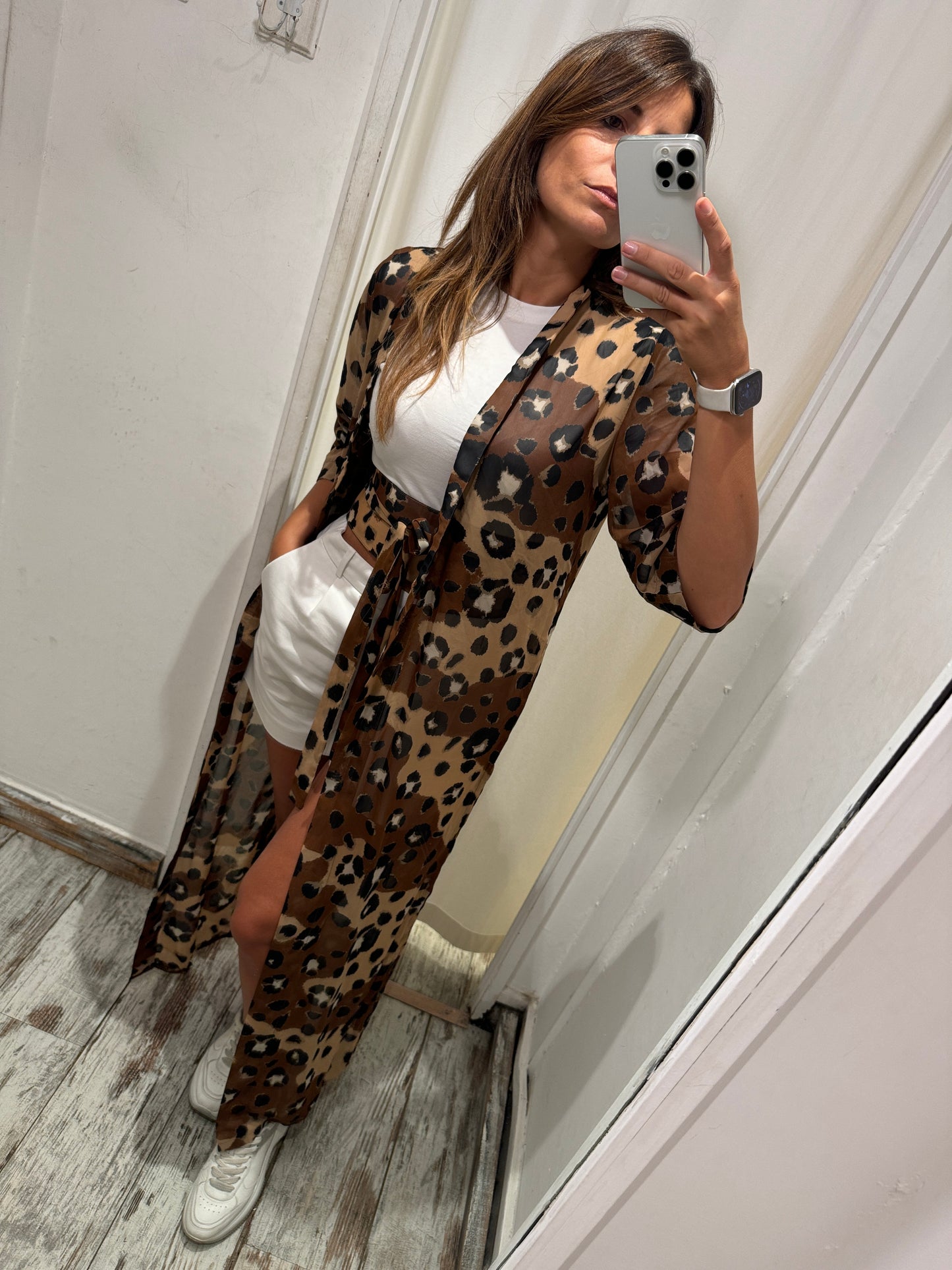 KIMONO PONCHIA ANIMALIER CON CINTURA