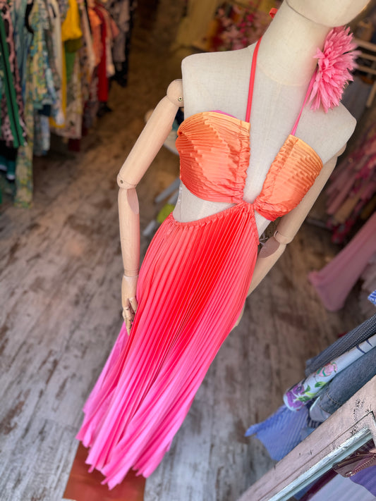 NEW COLLECTION - ABITO SFUMATO ARANCIO E FUCSIA PLISSÈ