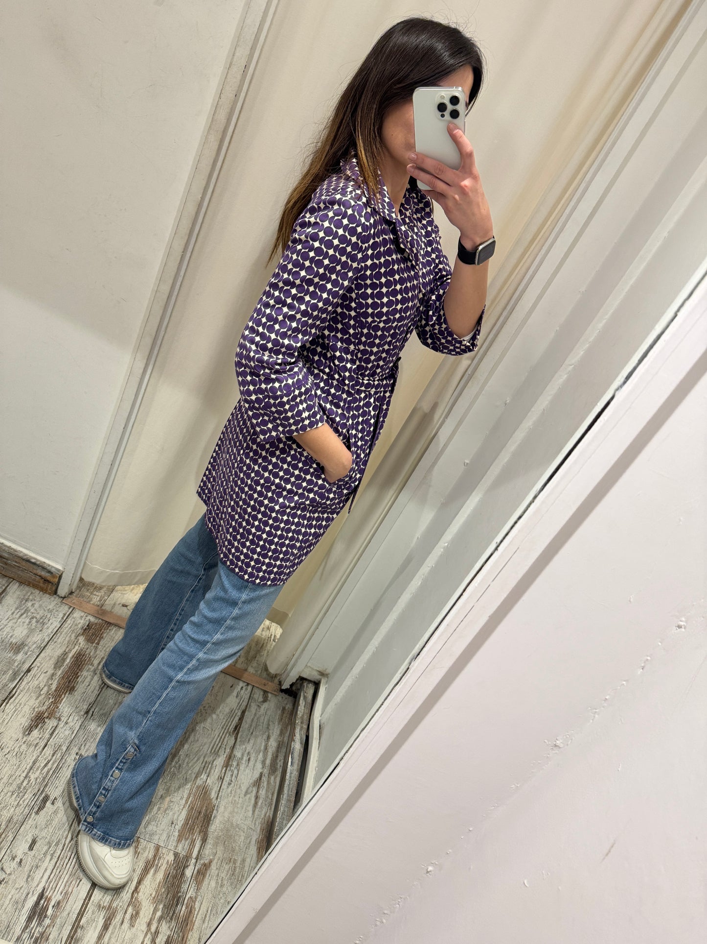 TRENCH MARELLA GEOMETRICO VIOLA E BIANCO
