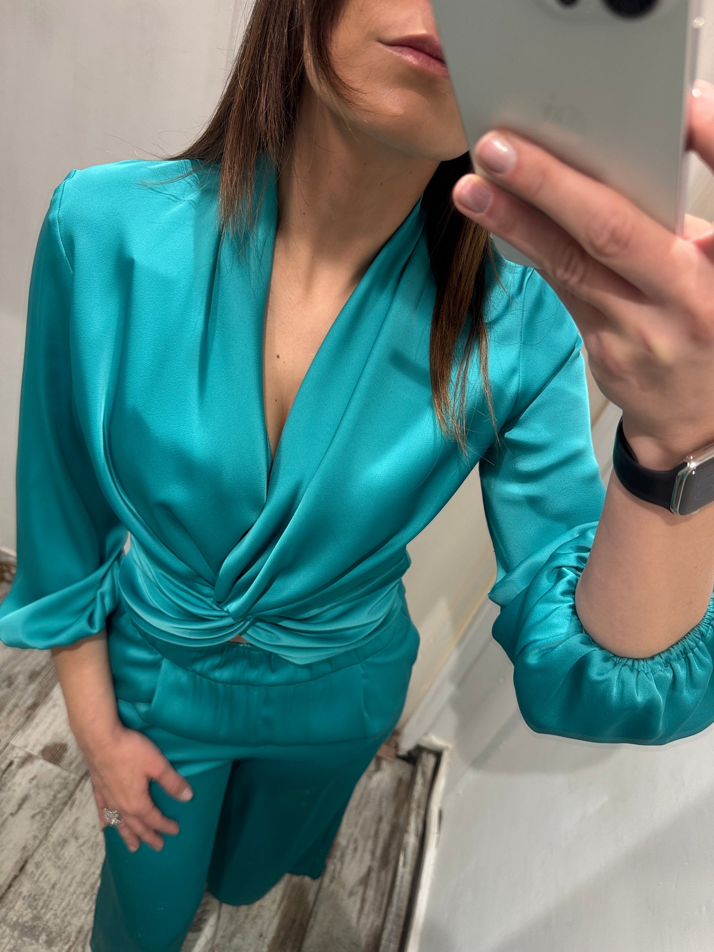 BLUSA MO.DE.RN SATIN TURCHESE