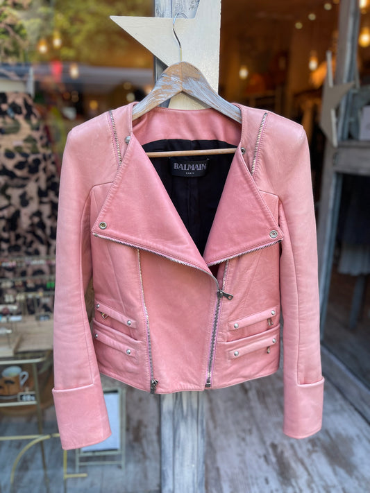 GIACCA PELLE BALMAIN ROSA
