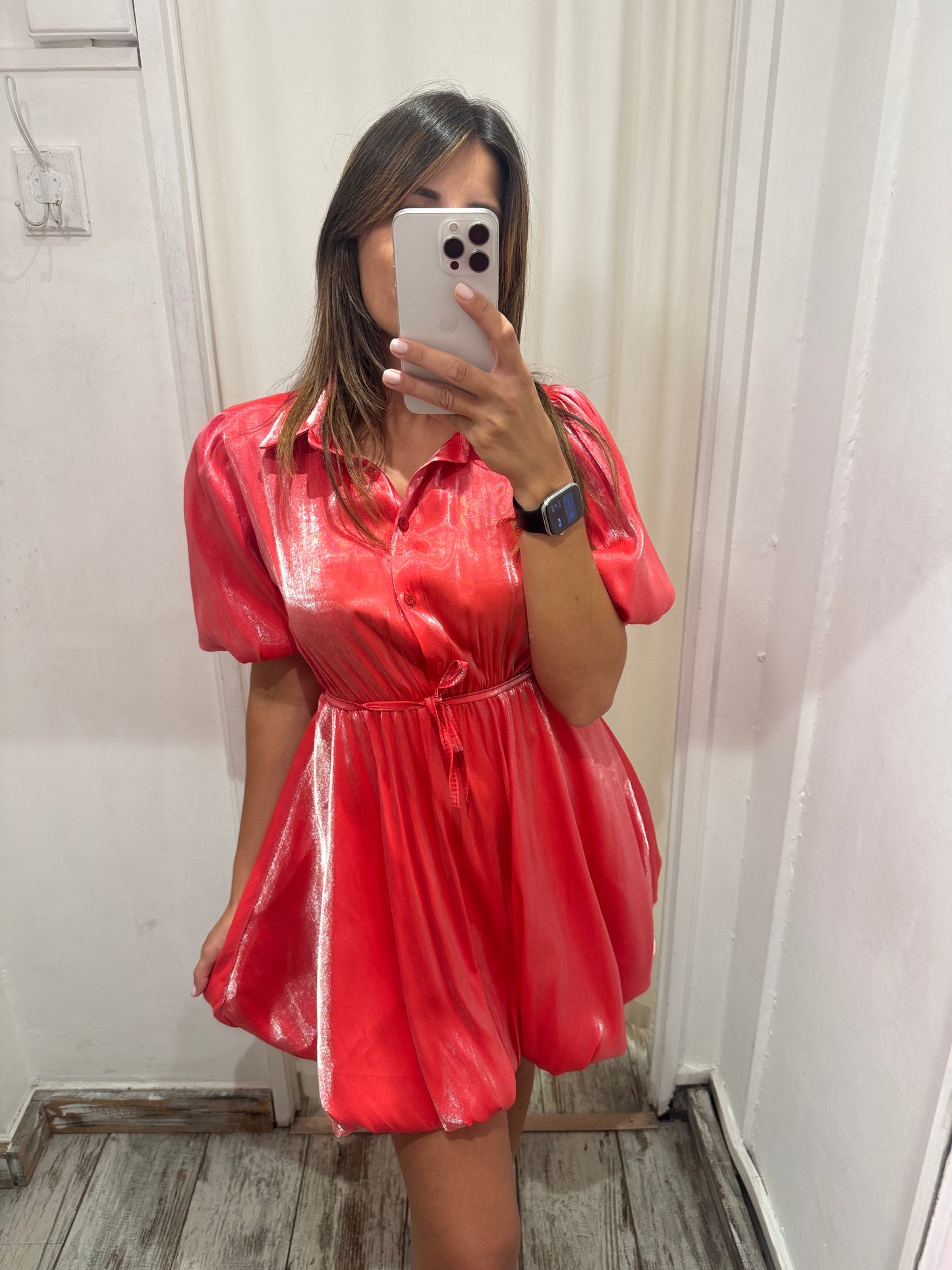 ABITO CHEMISIER ROSSO SATIN CORTO