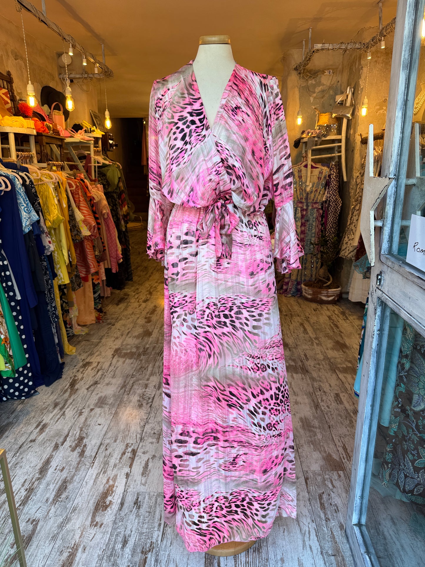 ABITO LUNGO ANIMALIER FUCSIA