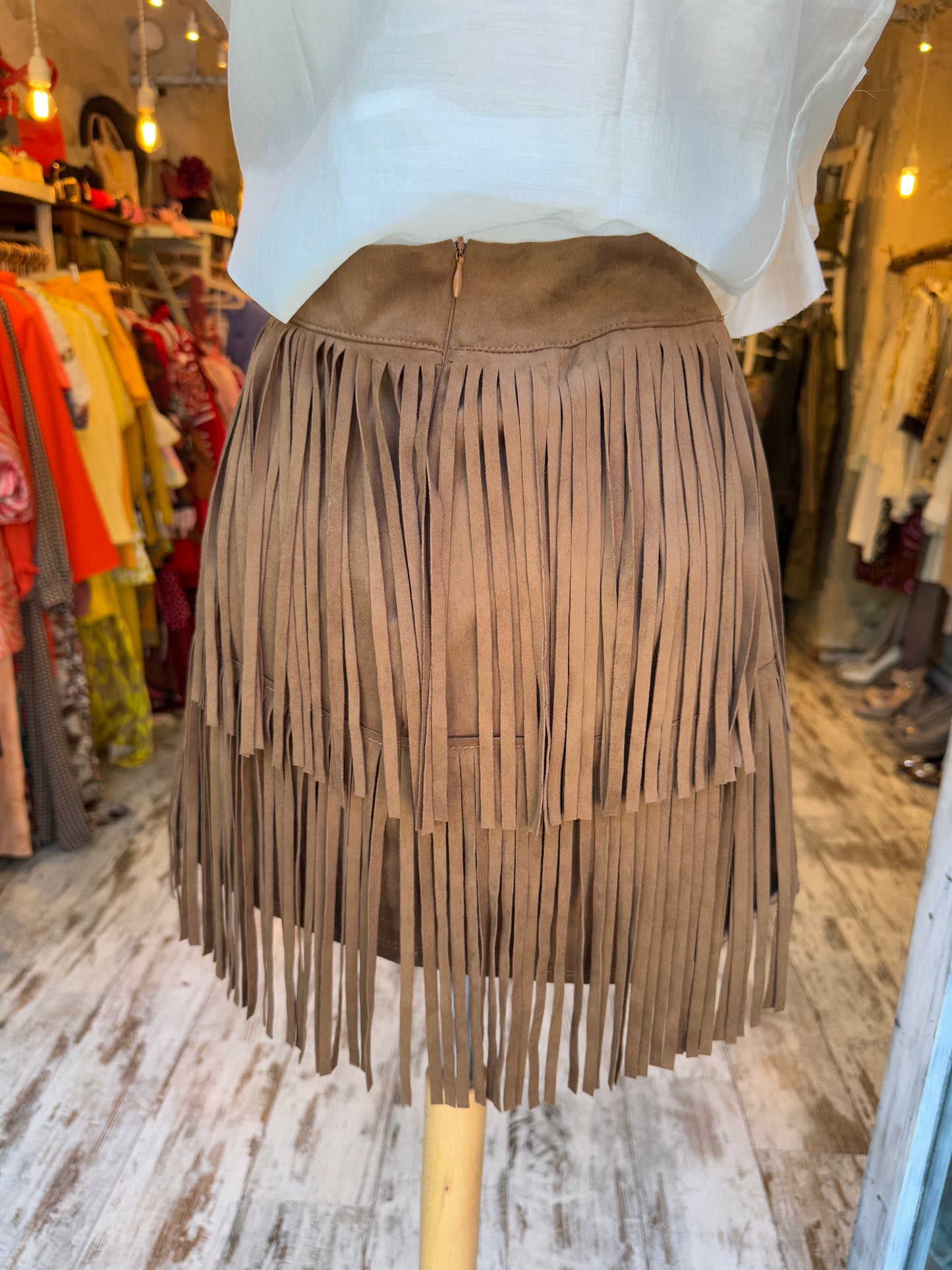 GONNA CORTA FRANGE SUEDE MARRONE
