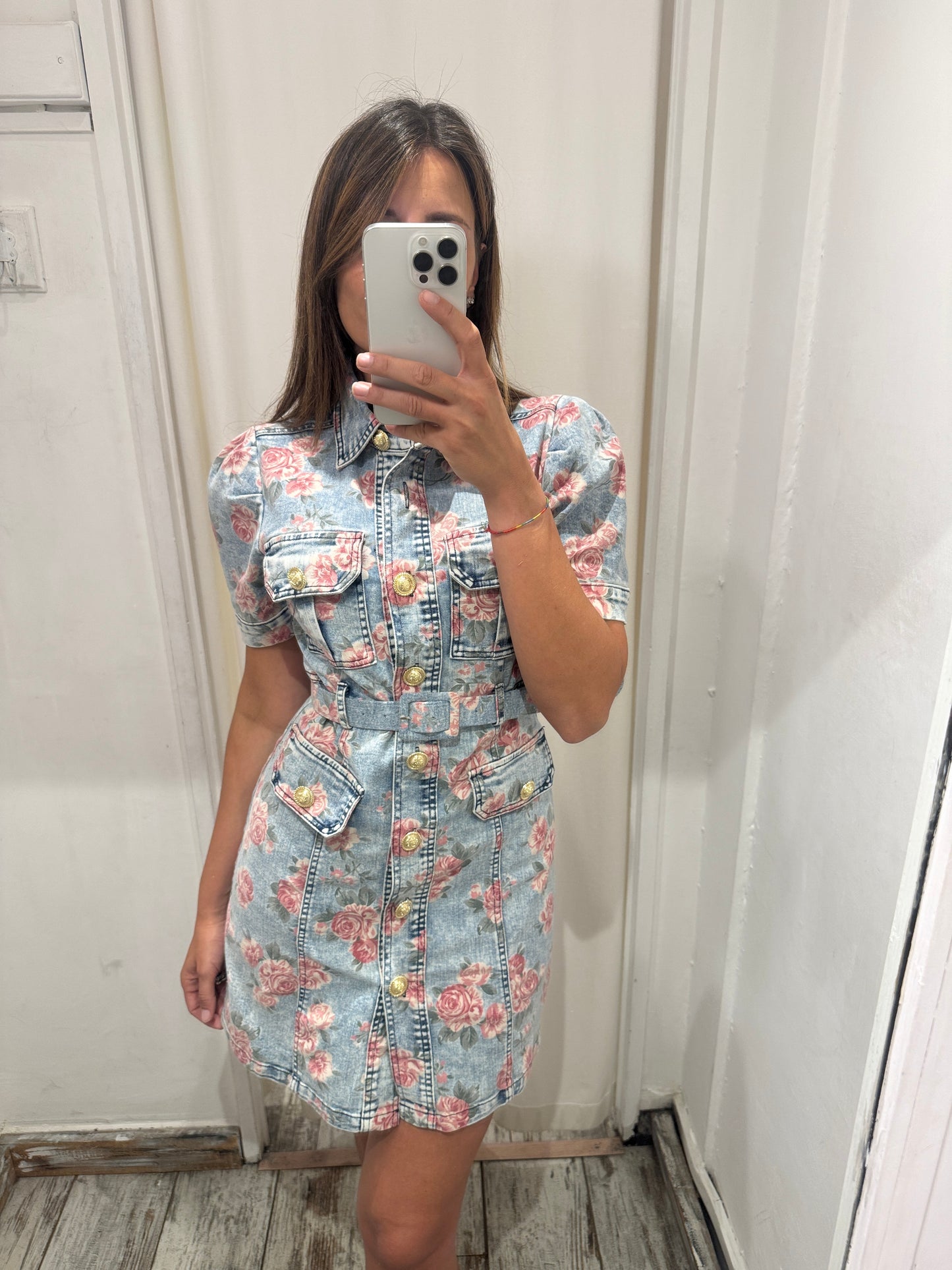 ABITO CHEMISIER DENIM CON ROSELLINE