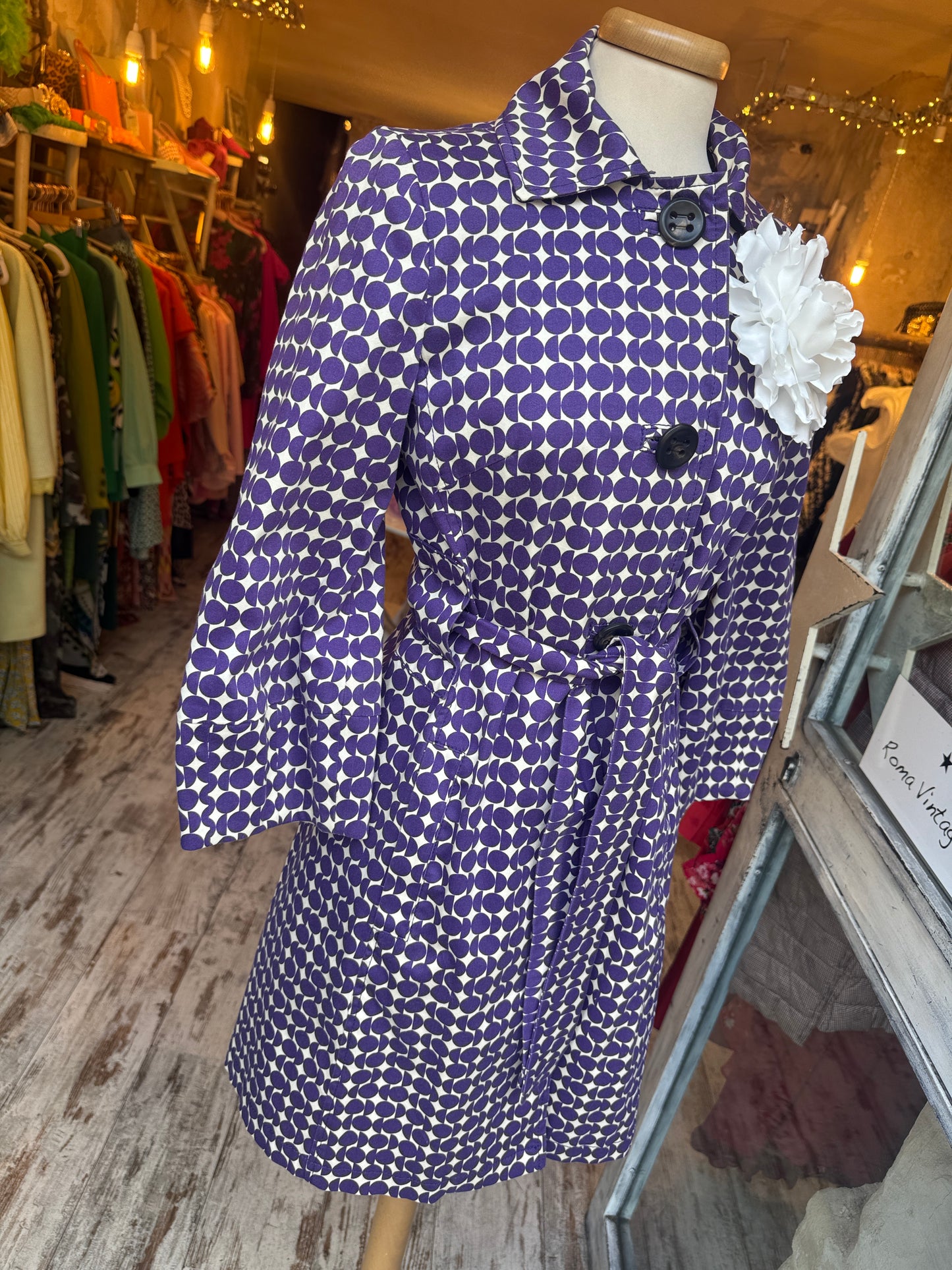 TRENCH MARELLA GEOMETRICO VIOLA E BIANCO