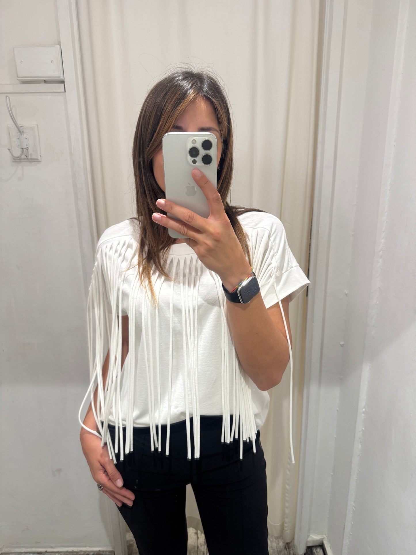T-SHIRT FRANGE BIANCO