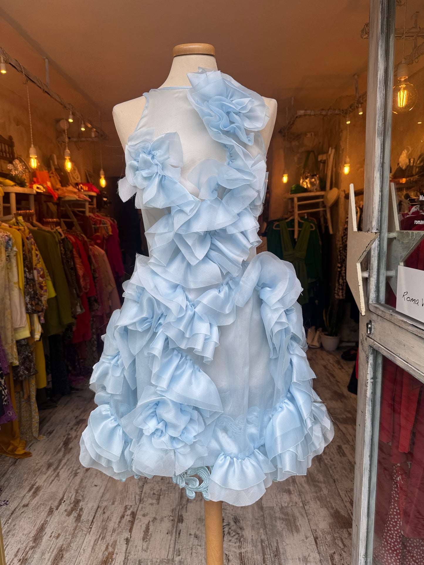 ABITO ERMANNO SCERVINO ORGANZA CELESTE
