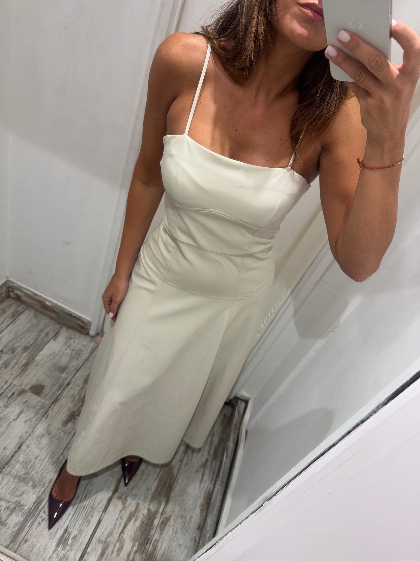 ABITO ZARA LONGUETTE ECOPELLE PANNA