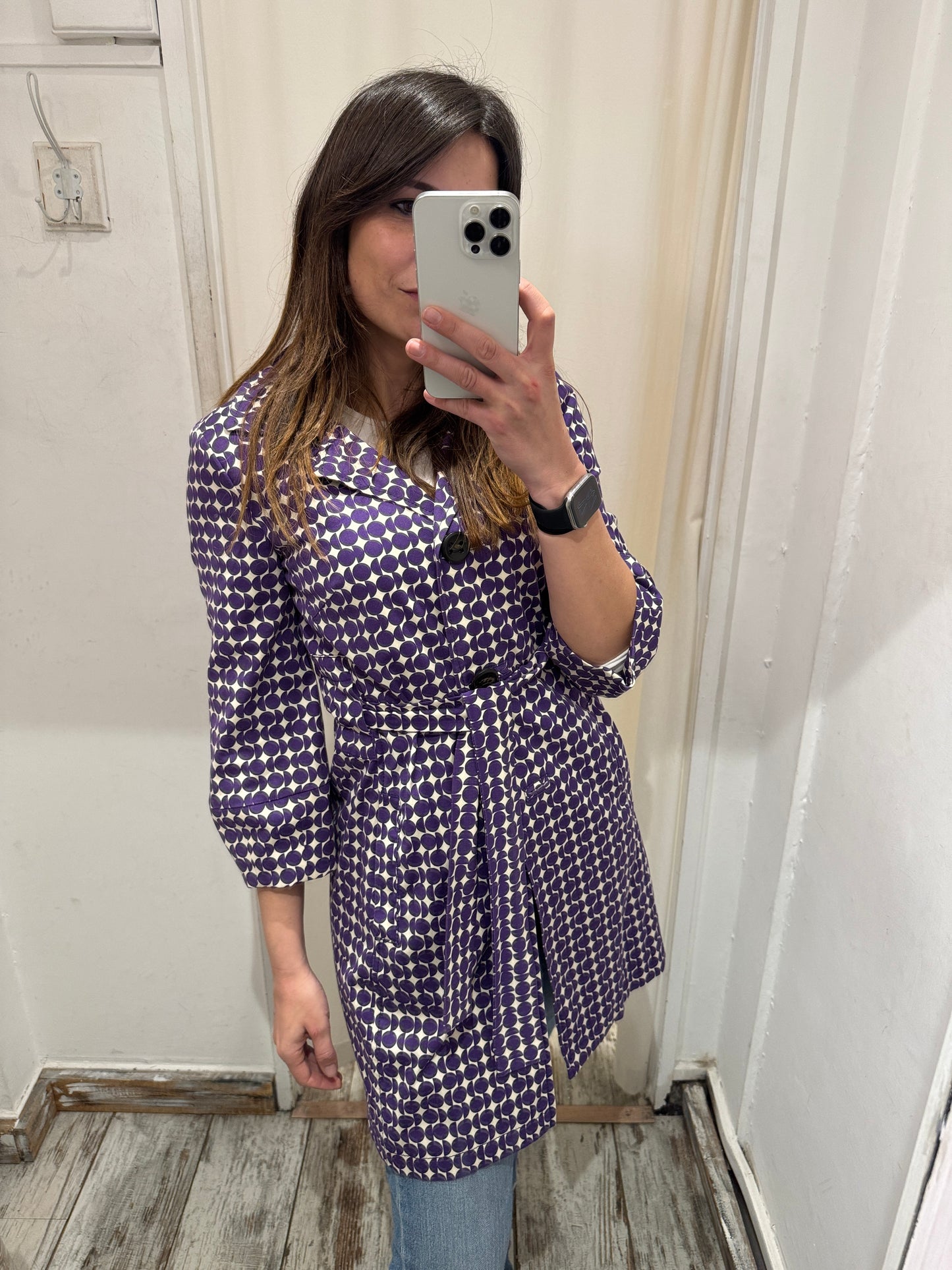 TRENCH MARELLA GEOMETRICO VIOLA E BIANCO