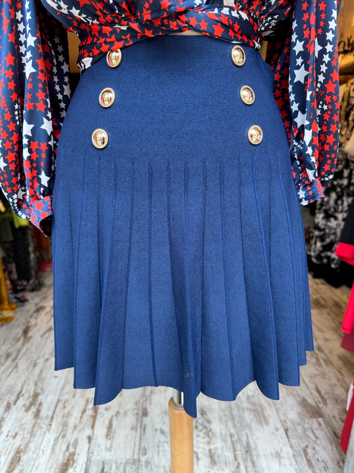 GONNA CORTA MAGLIA BLU