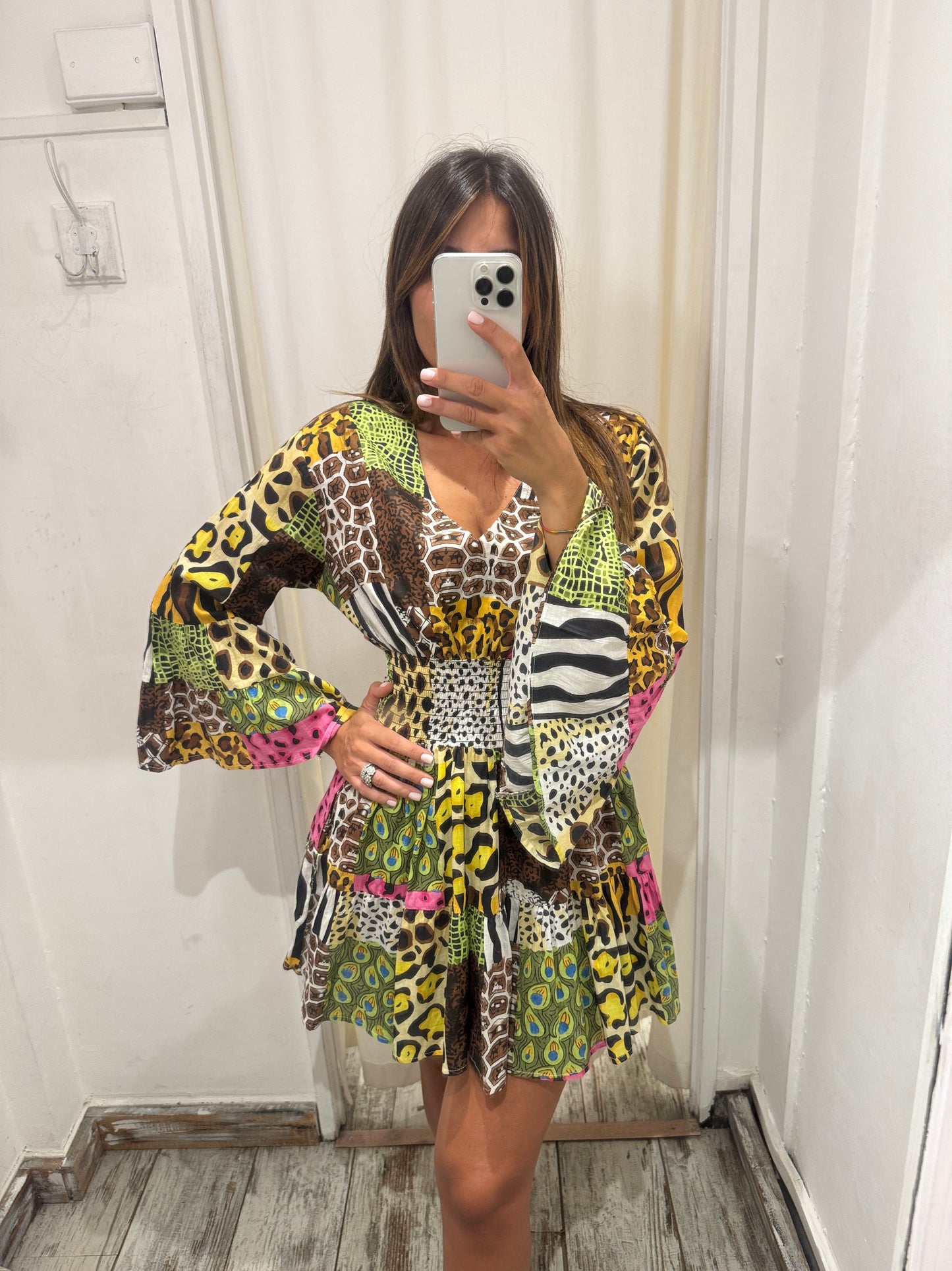 ABITO IN COTONE PATCHWORK ANIMALIER