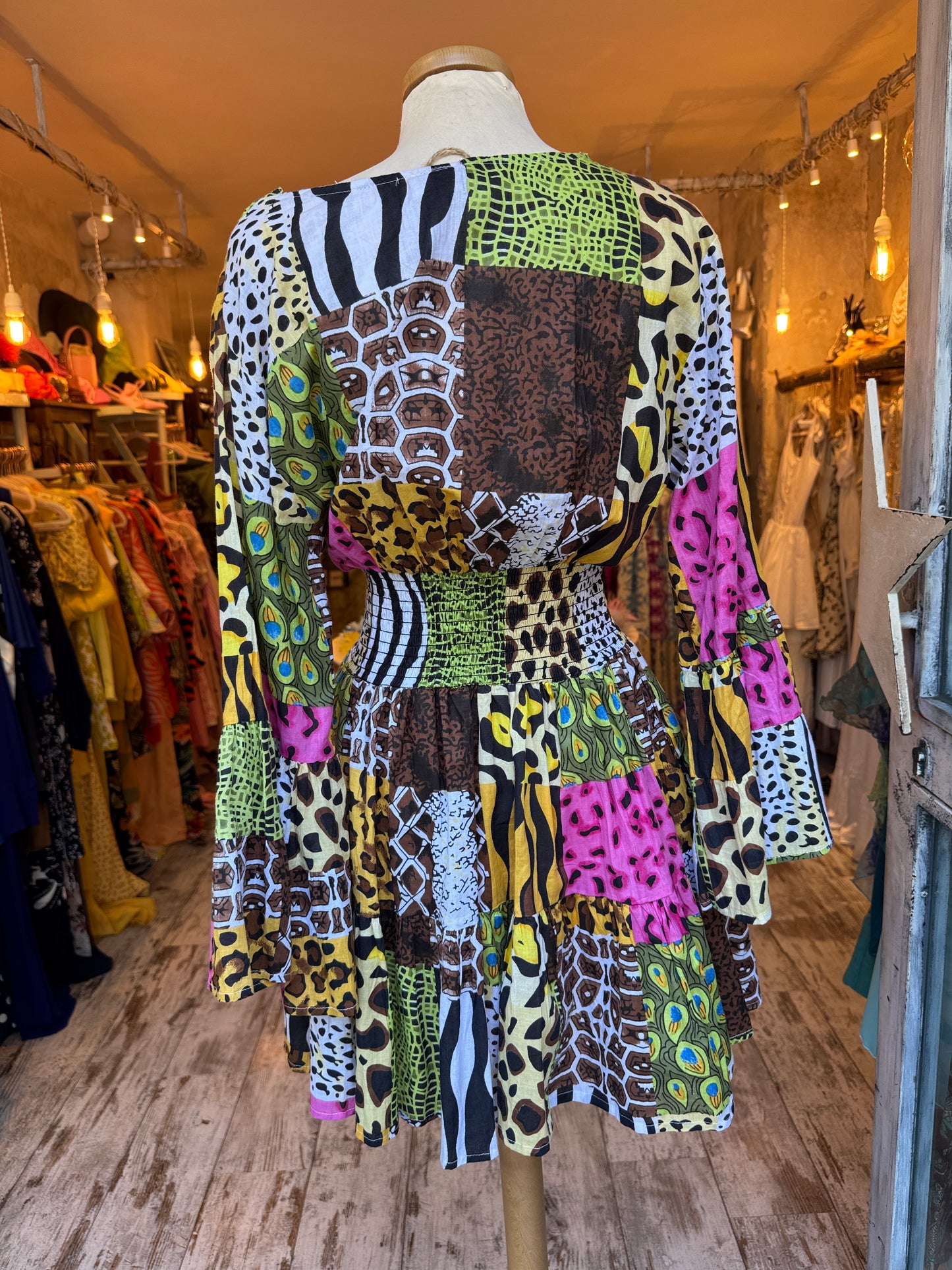 ABITO IN COTONE PATCHWORK ANIMALIER