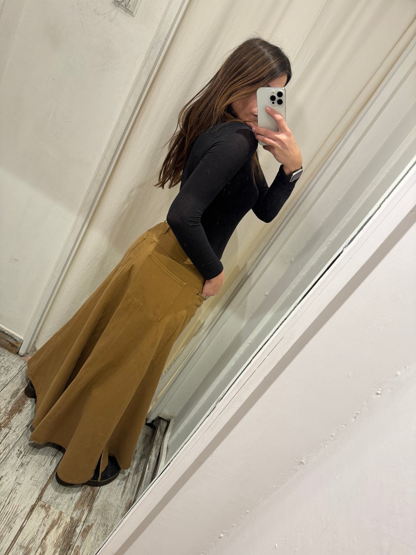 NEW COLLECTION - GONNA LUNGA SOLO TRE DENIM CAMMELLO