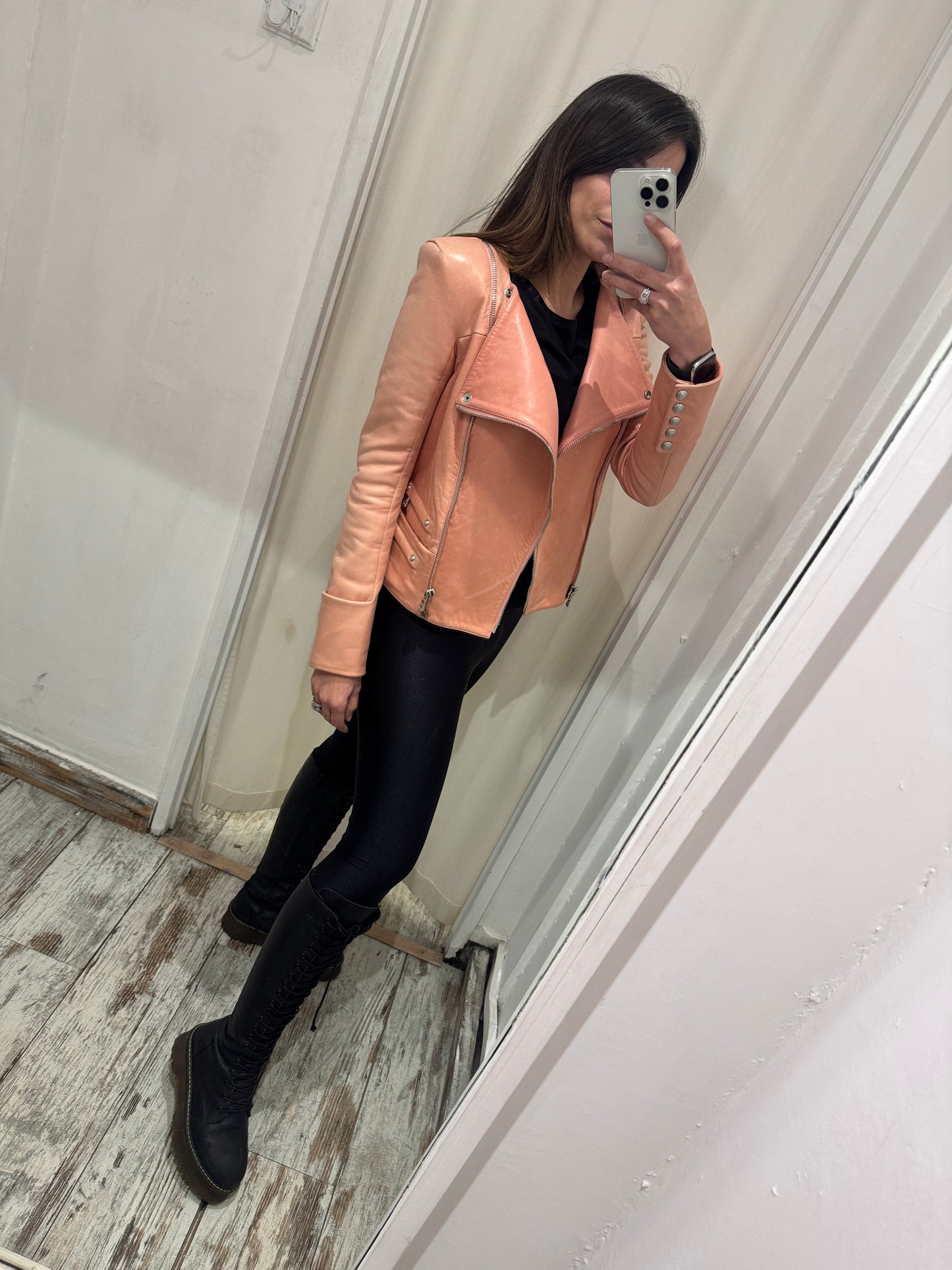 GIACCA PELLE BALMAIN ROSA