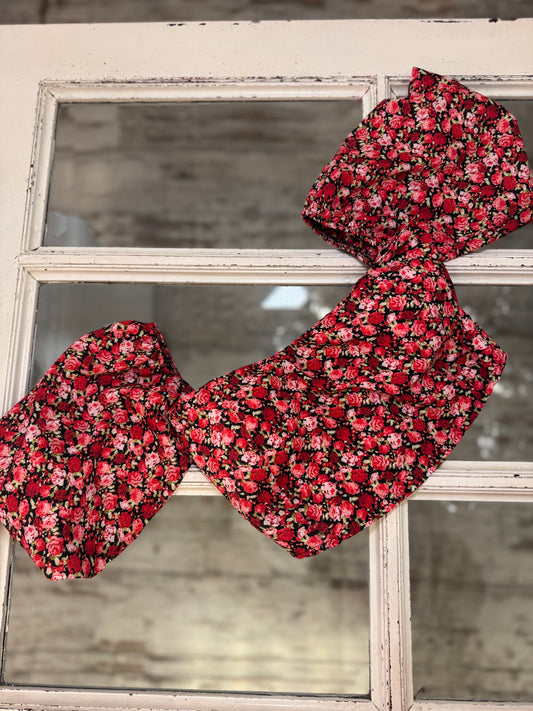 CROP TOP NERO FIORI ROSSI