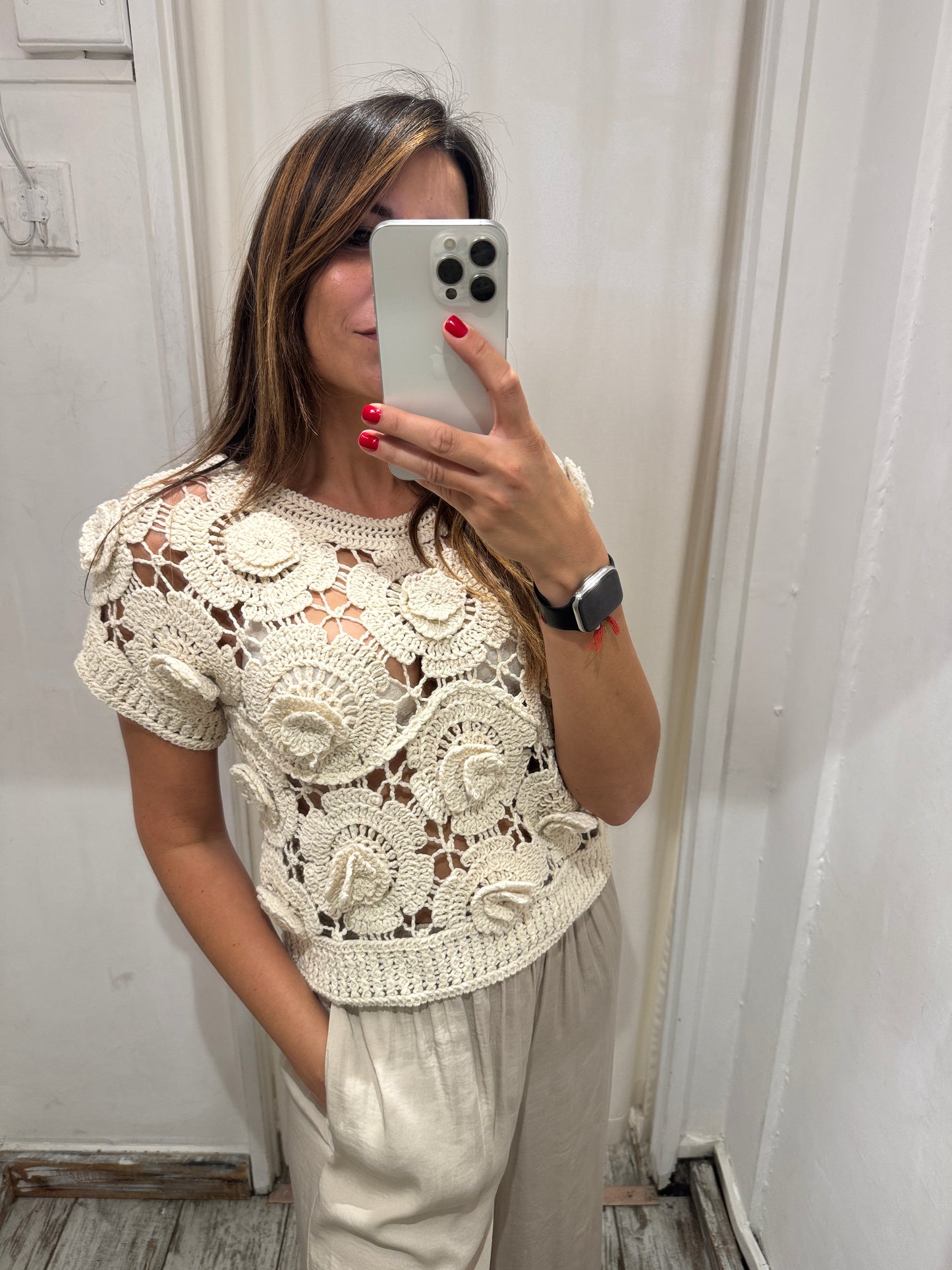 MAGLIA CROCHET SABBIA