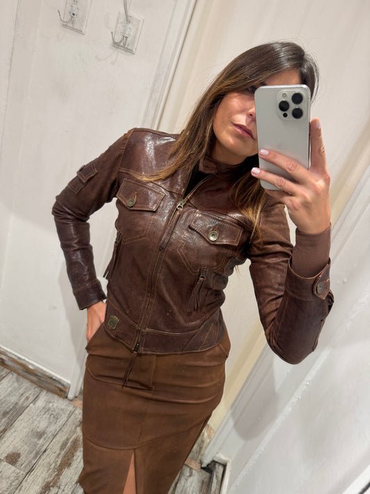 GIUBBINO PELLE KOCCA MARRONE