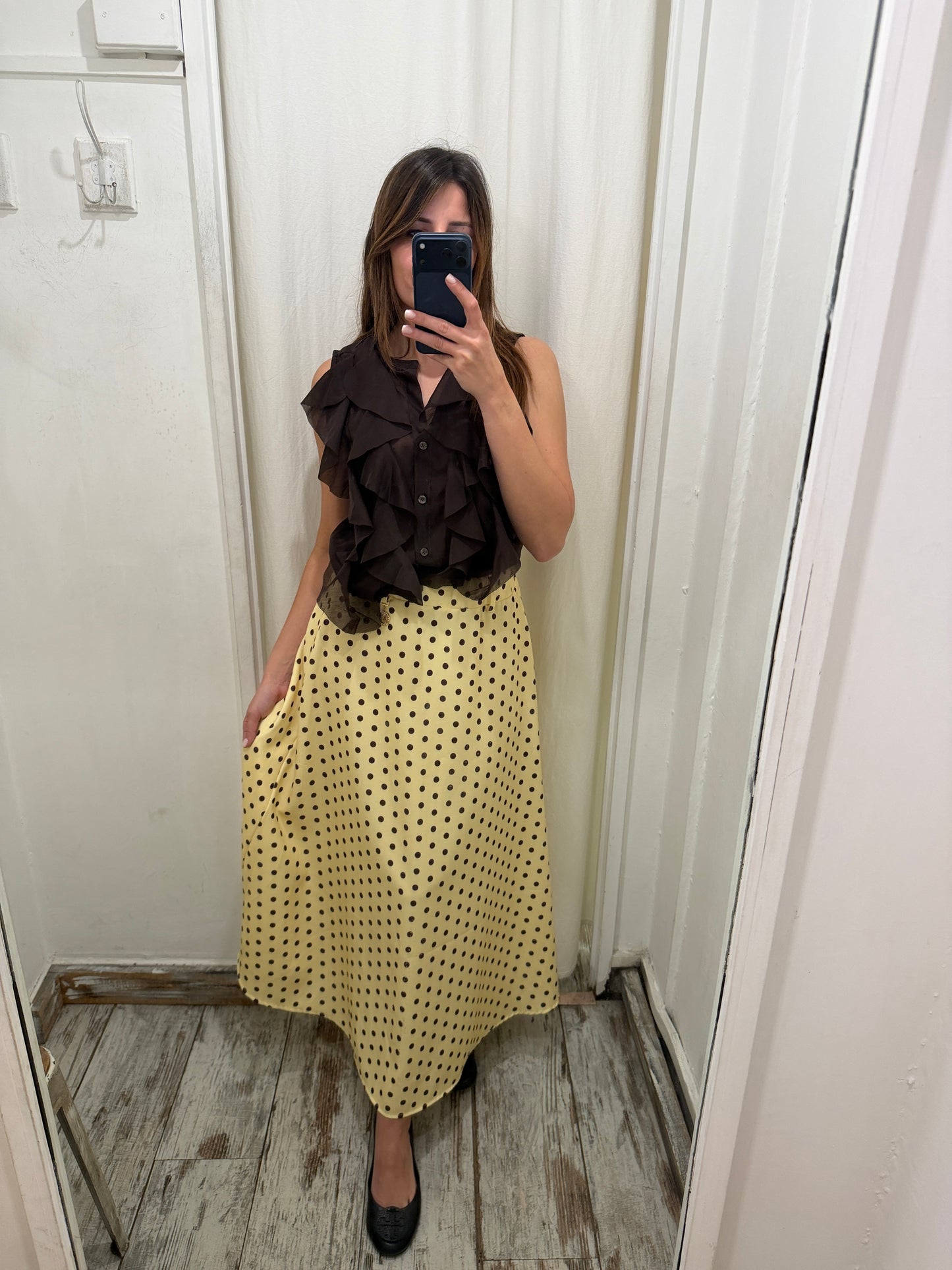 NEW COLLECTION - GONNA LONGUETTE GIALLA POIS MARRONI