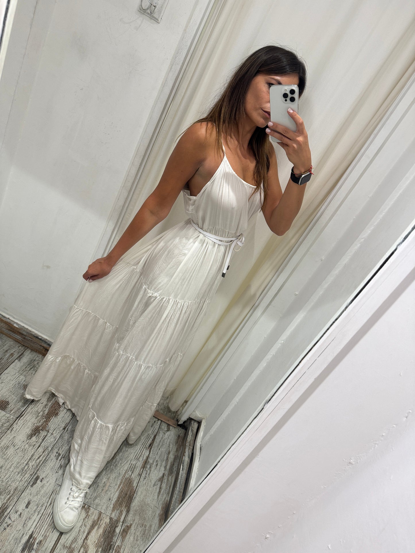 ABITO LUNGO SATIN PANNA