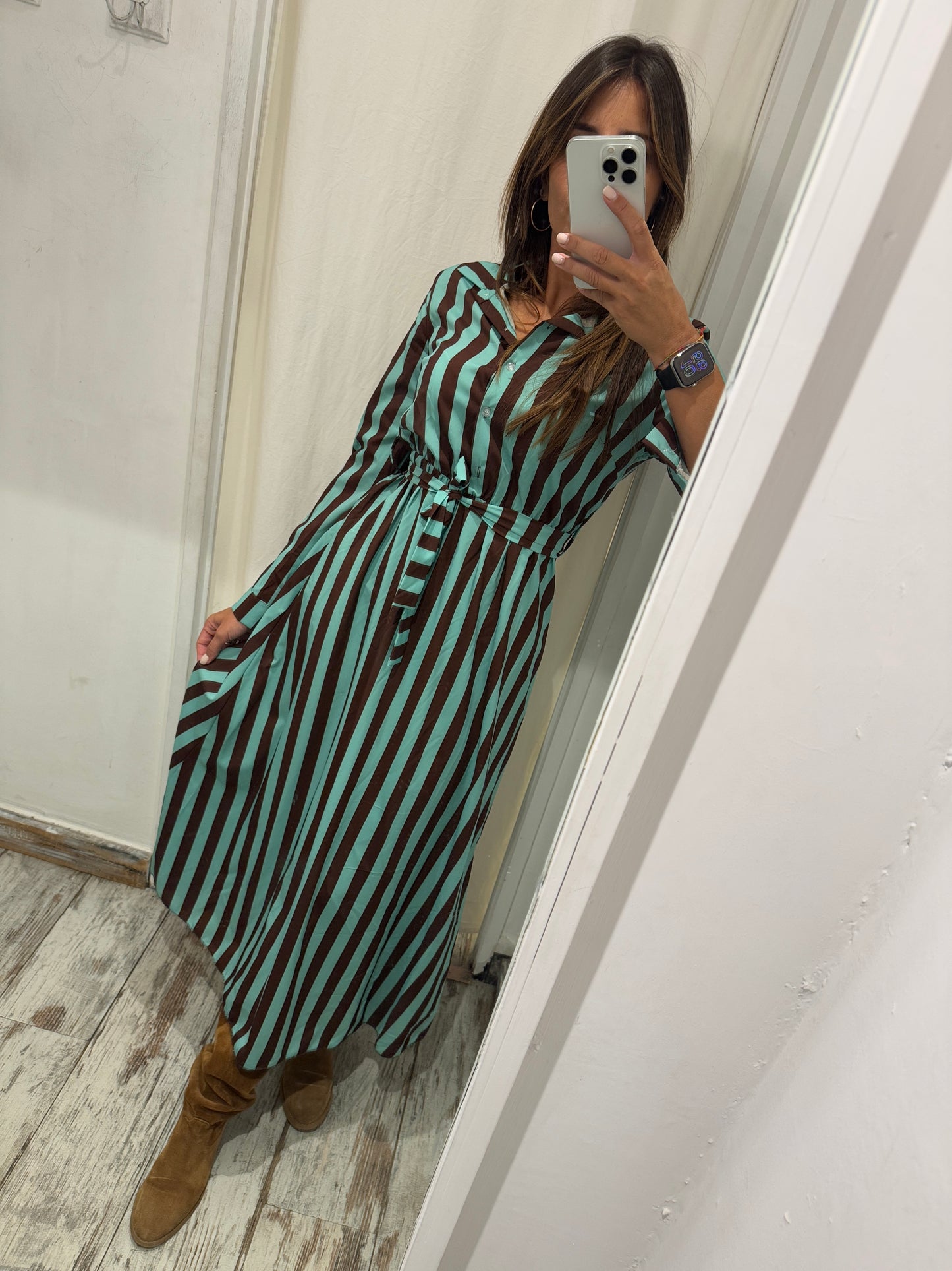 ABITO CHEMISIER RIGHE TIFFANY E MARRONE
