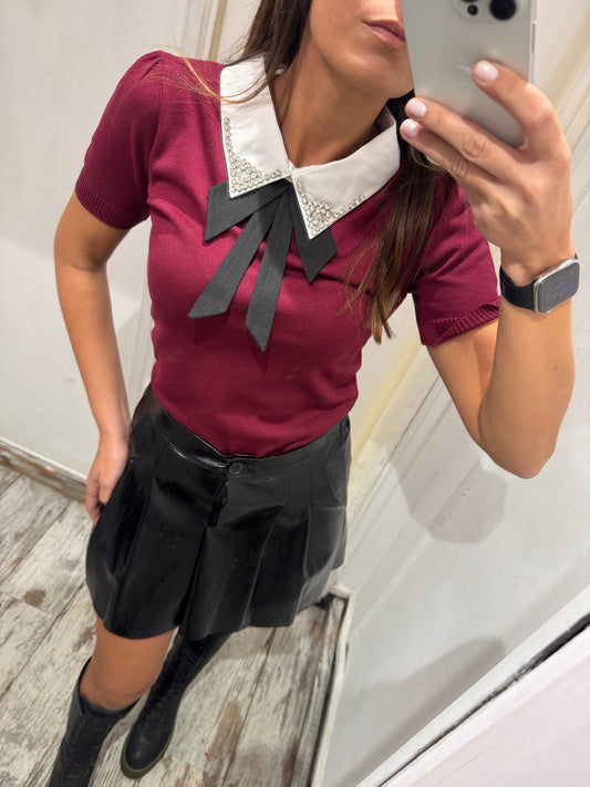 MAGLIA COLLETTO E FIOCCO BORDEAUX