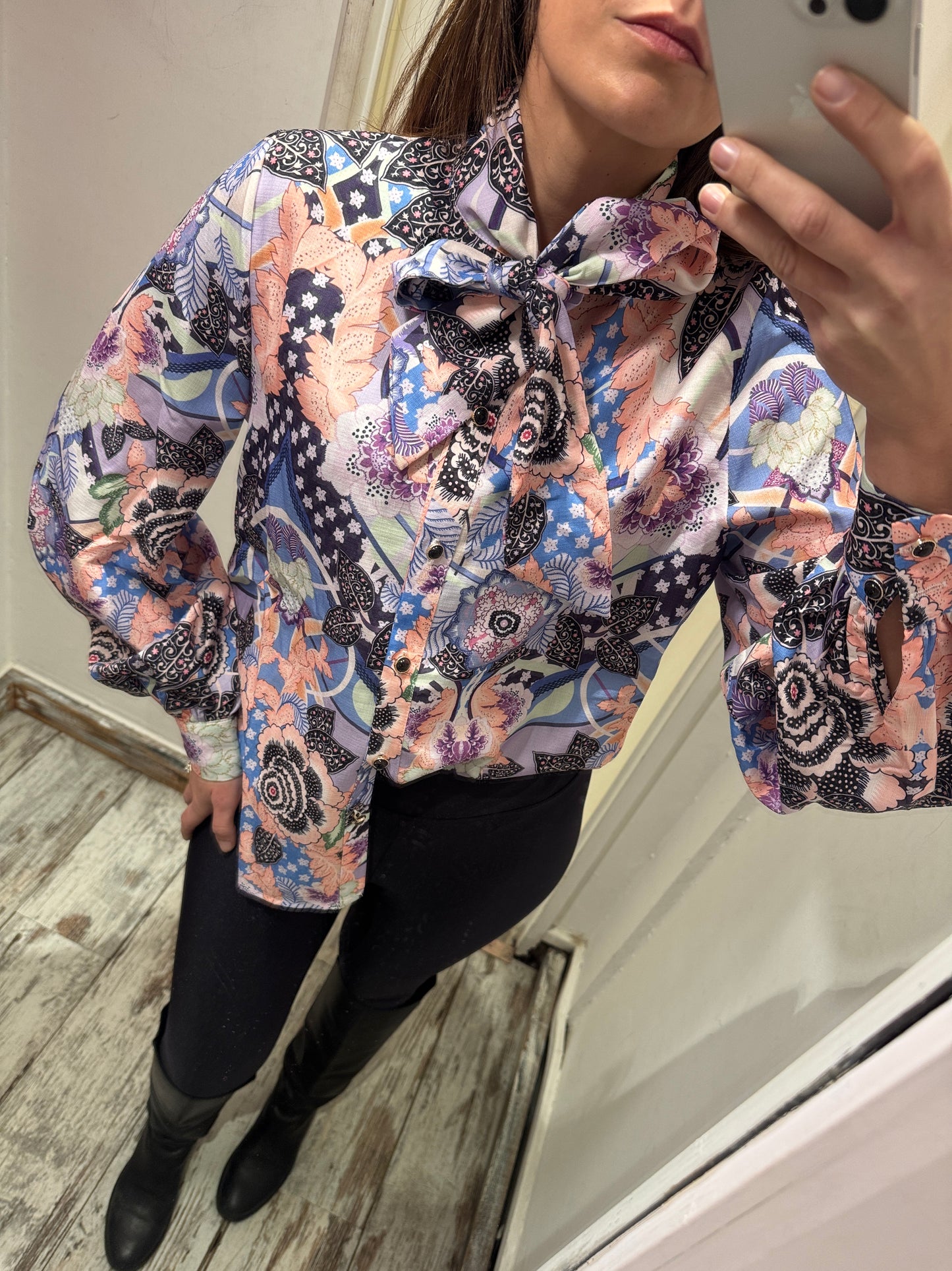 CAMICIA FANTASIA VIOLA CON FIOCCO