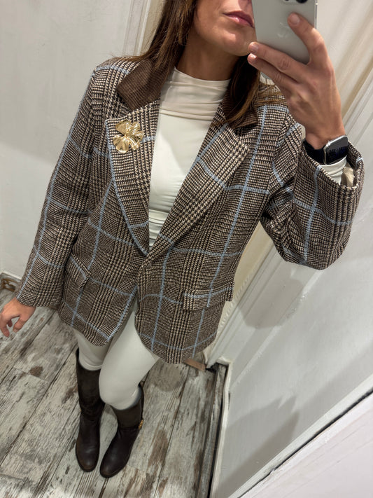 BLAZER OVER PRINCIPE DI GALLES MARRONE