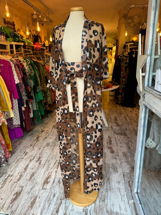 KIMONO PONCHIA ANIMALIER CON CINTURA