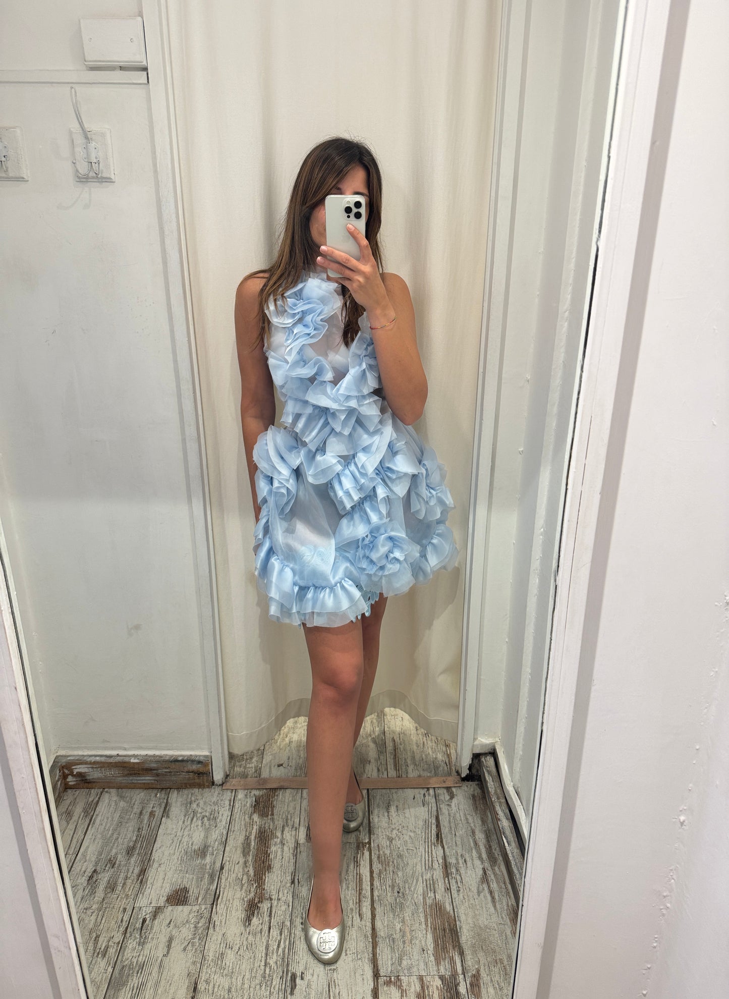ABITO ERMANNO SCERVINO ORGANZA CELESTE