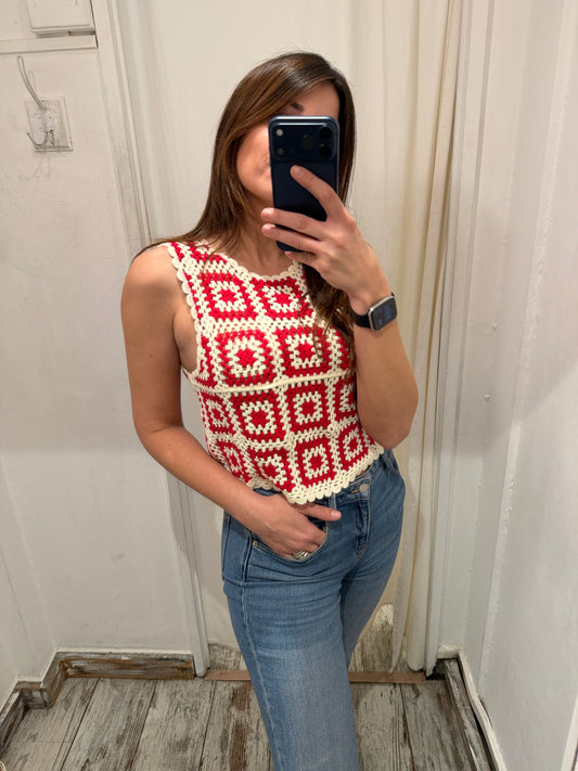NEW COLLECTION - TOP CROCHET ROSSO e BIANCO