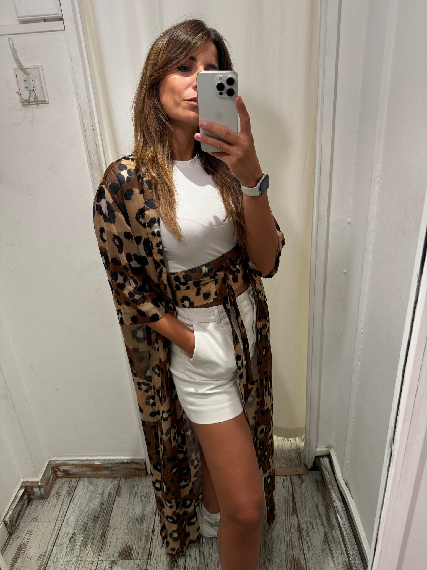 KIMONO PONCHIA ANIMALIER CON CINTURA