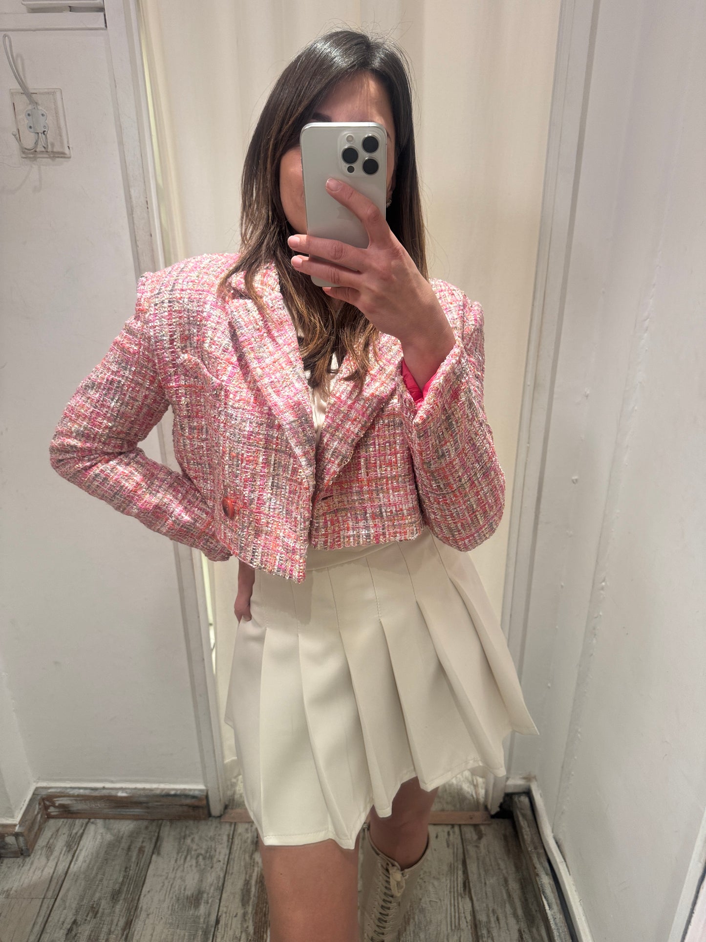 BLAZER CROP ROSA BOUCLÈ