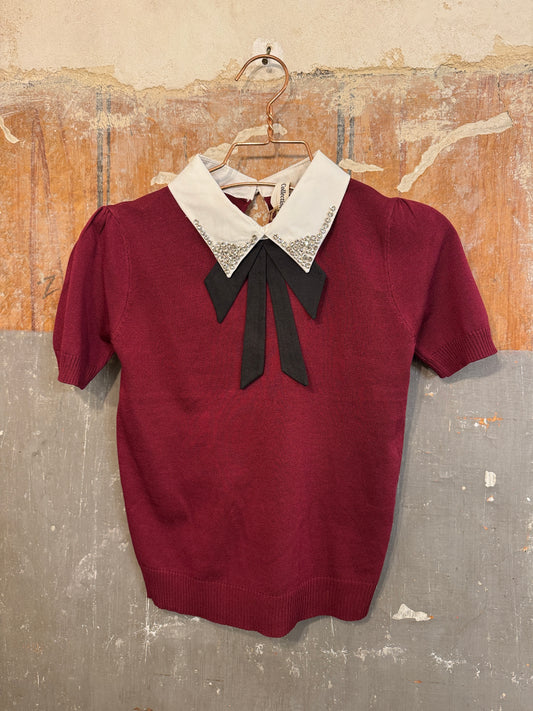 MAGLIA COLLETTO E FIOCCO BORDEAUX
