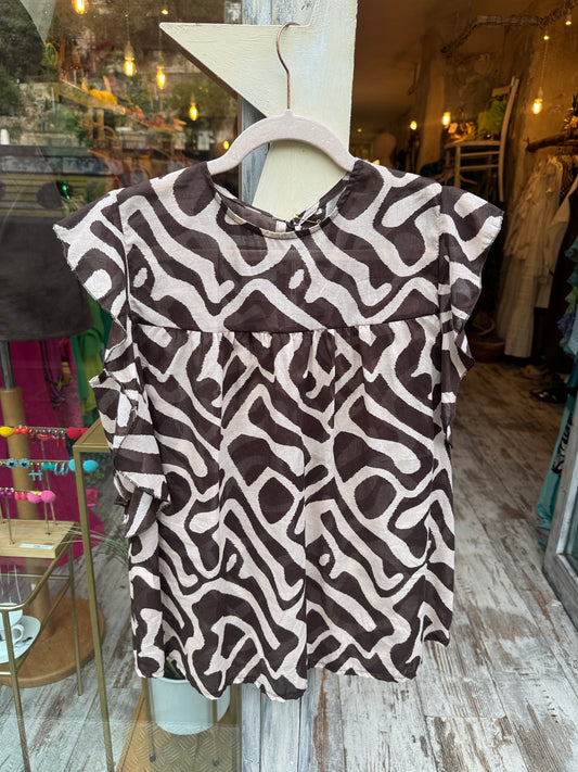 BLUSA FANTASIA MARRONE E PANNA
