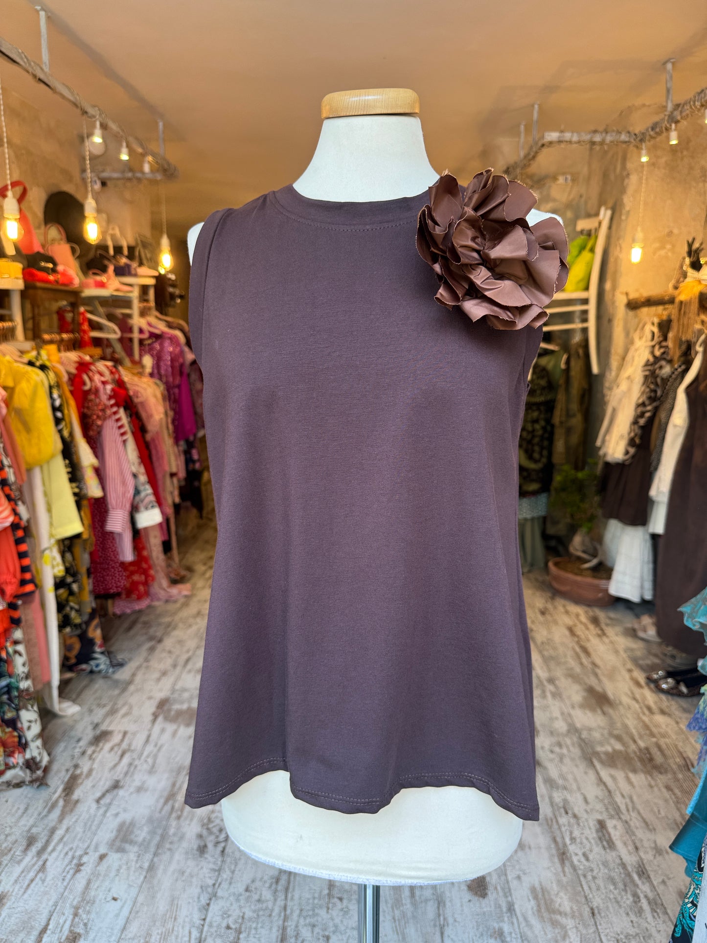 MAGLIA SPILLA FIORE MARRONE