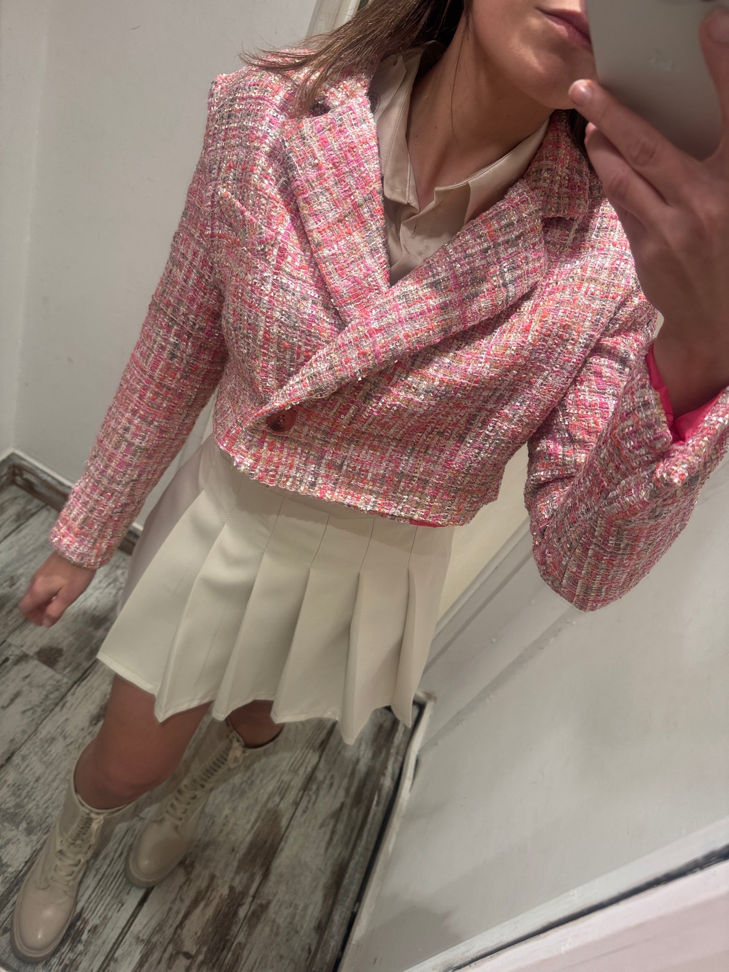 BLAZER CROP ROSA BOUCLÈ