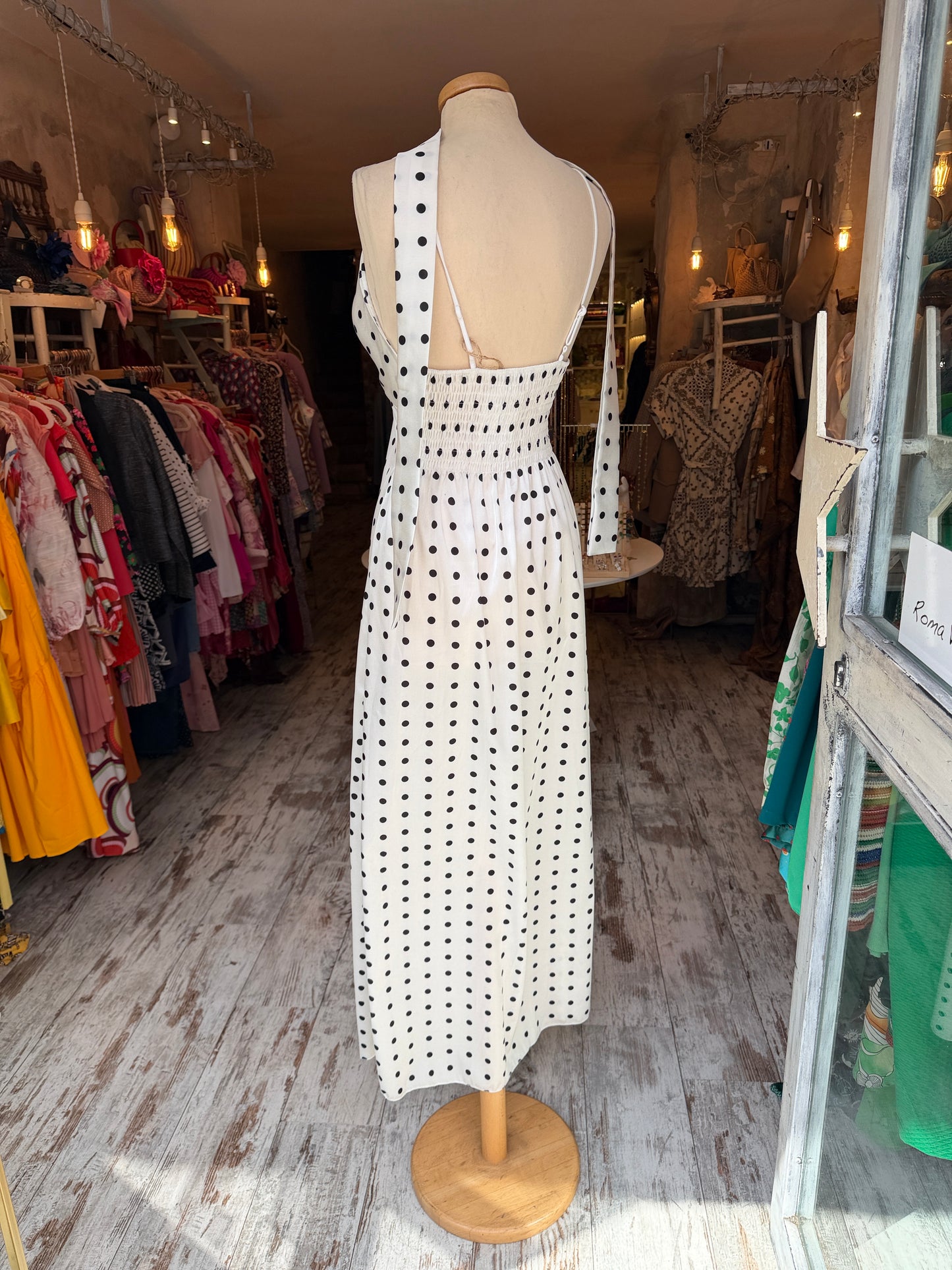 NEW COLLECTION - ABITO LONGUETTE BIANCO POIS CON FUSCIACCA