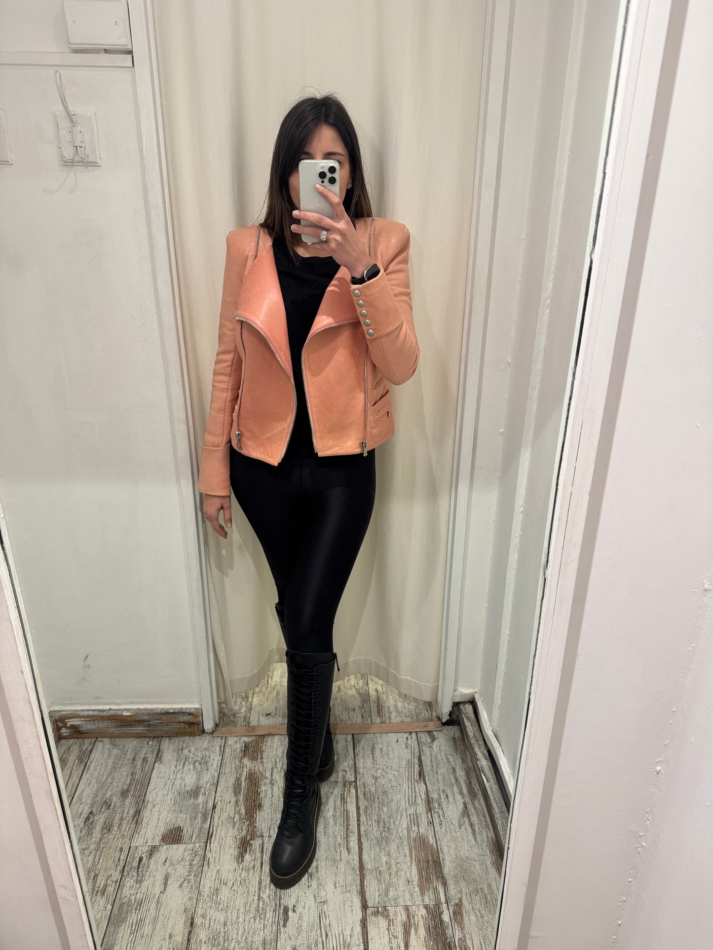 GIACCA PELLE BALMAIN ROSA